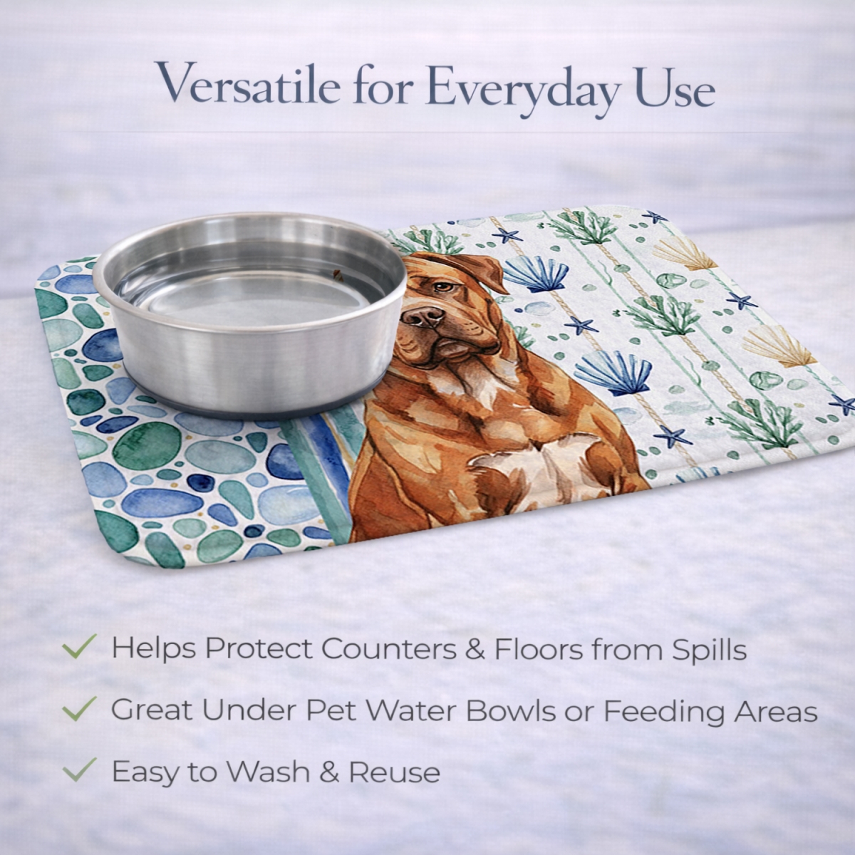 Picture of Carolines Treasures WDK7013DDM 21 x 14 in. Mahogany Dogue De Bordeaux Coastal Sea Glass Dish Drying Mat