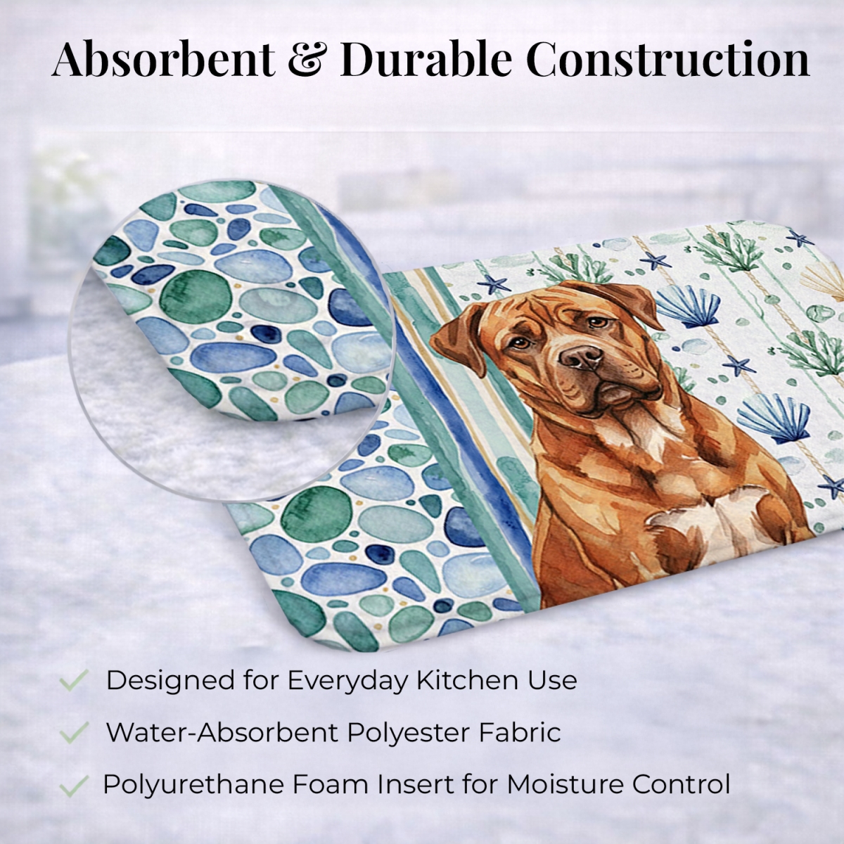 Picture of Carolines Treasures WDK7013DDM 21 x 14 in. Mahogany Dogue De Bordeaux Coastal Sea Glass Dish Drying Mat