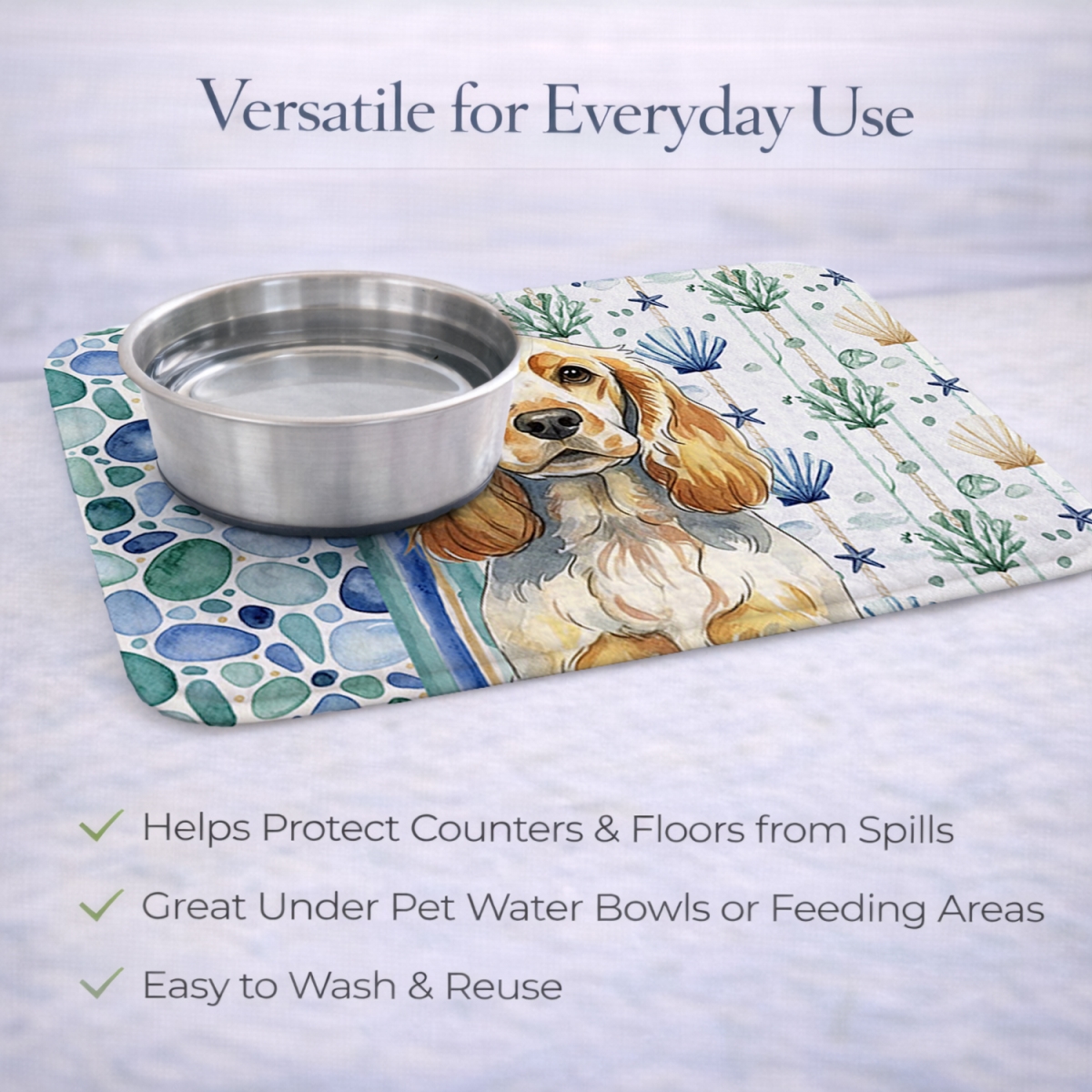 Picture of Carolines Treasures WDK7019DDM 21 x 14 in. Lemon Roan English Cocker Spaniel Coastal Sea Glass Dish Drying Mat