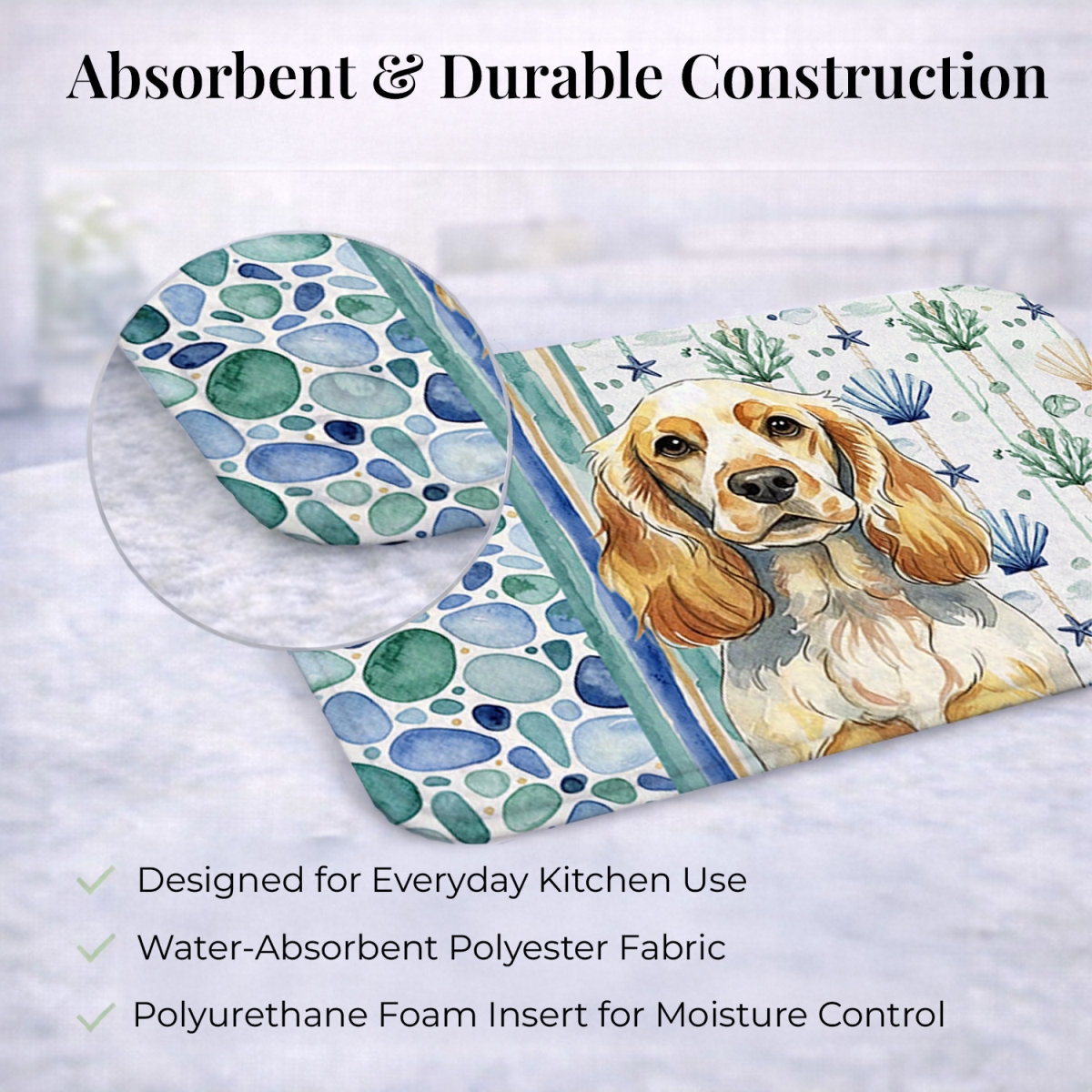 Picture of Carolines Treasures WDK7019DDM 21 x 14 in. Lemon Roan English Cocker Spaniel Coastal Sea Glass Dish Drying Mat