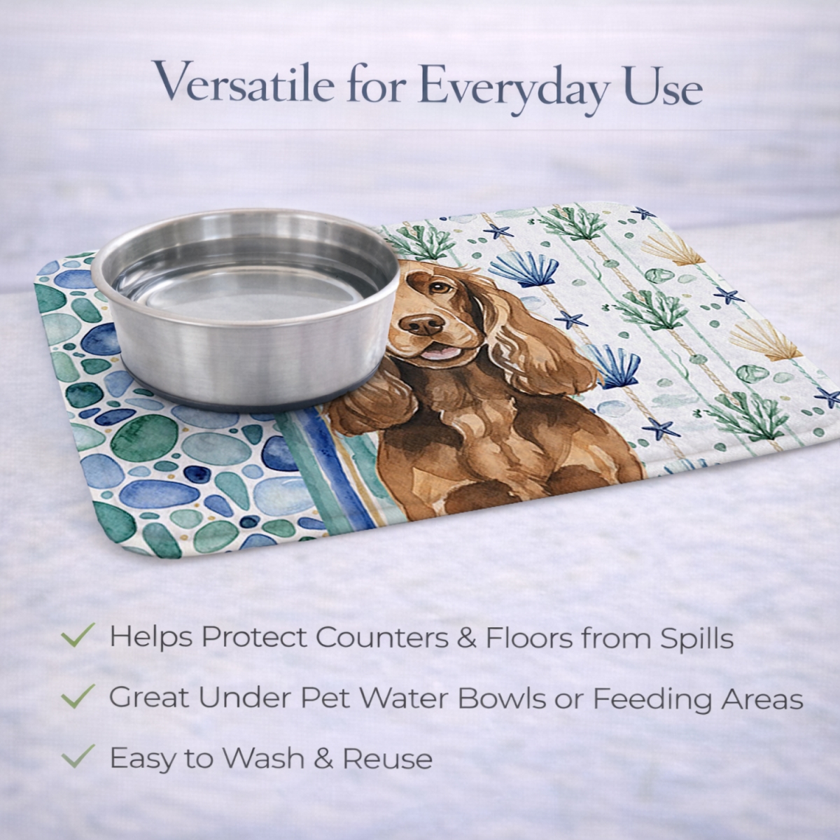 Picture of Carolines Treasures WDK7020DDM 21 x 14 in. Liver English Cocker Spaniel Coastal Sea Glass Dish Drying Mat