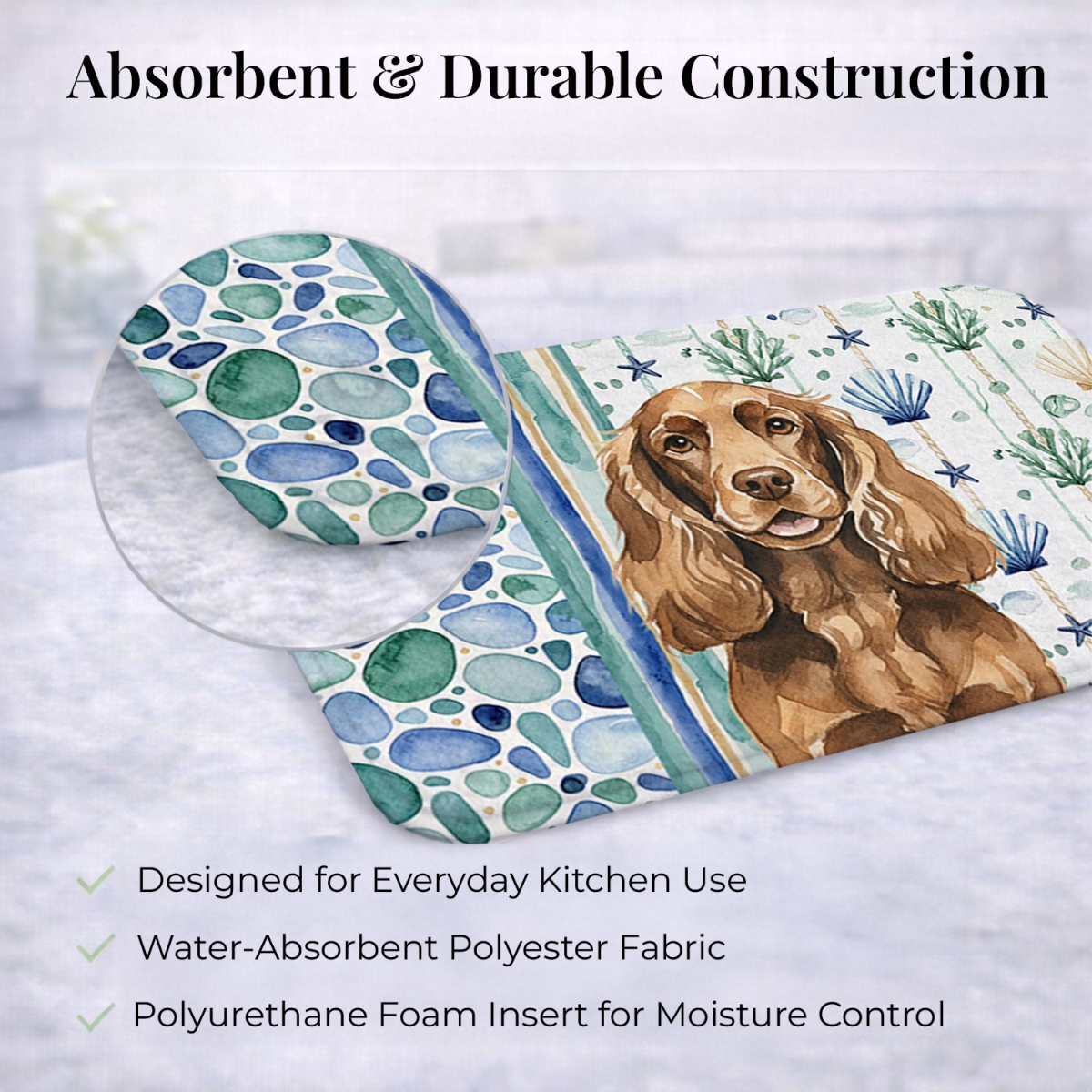Picture of Carolines Treasures WDK7020DDM 21 x 14 in. Liver English Cocker Spaniel Coastal Sea Glass Dish Drying Mat