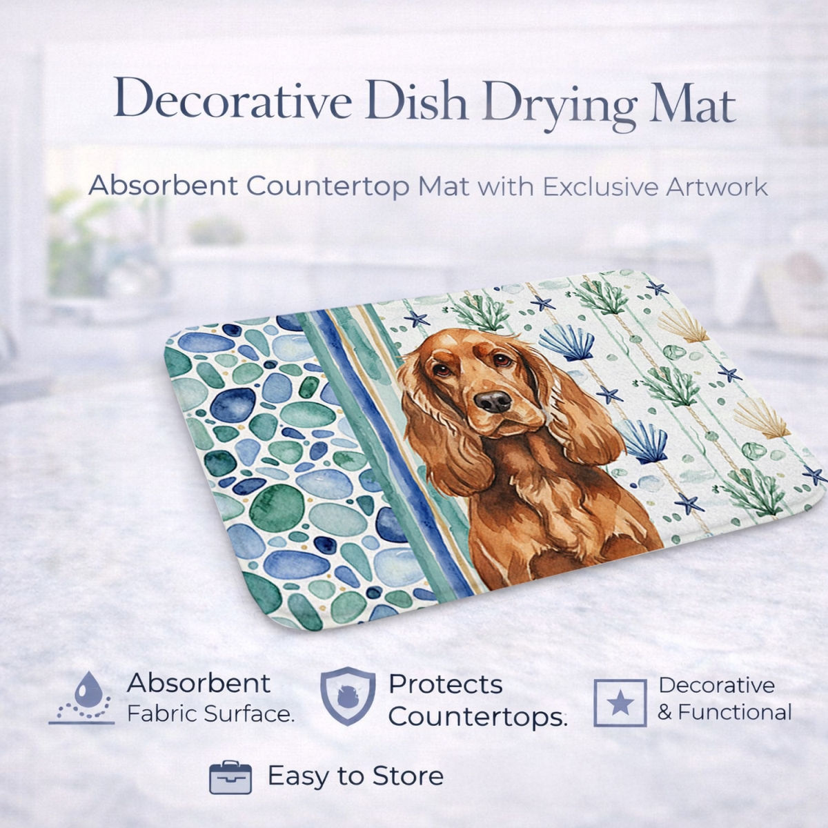 Picture of Carolines Treasures WDK7023DDM 21 x 14 in. Red English Cocker Spaniel Coastal Sea Glass Dish Drying Mat
