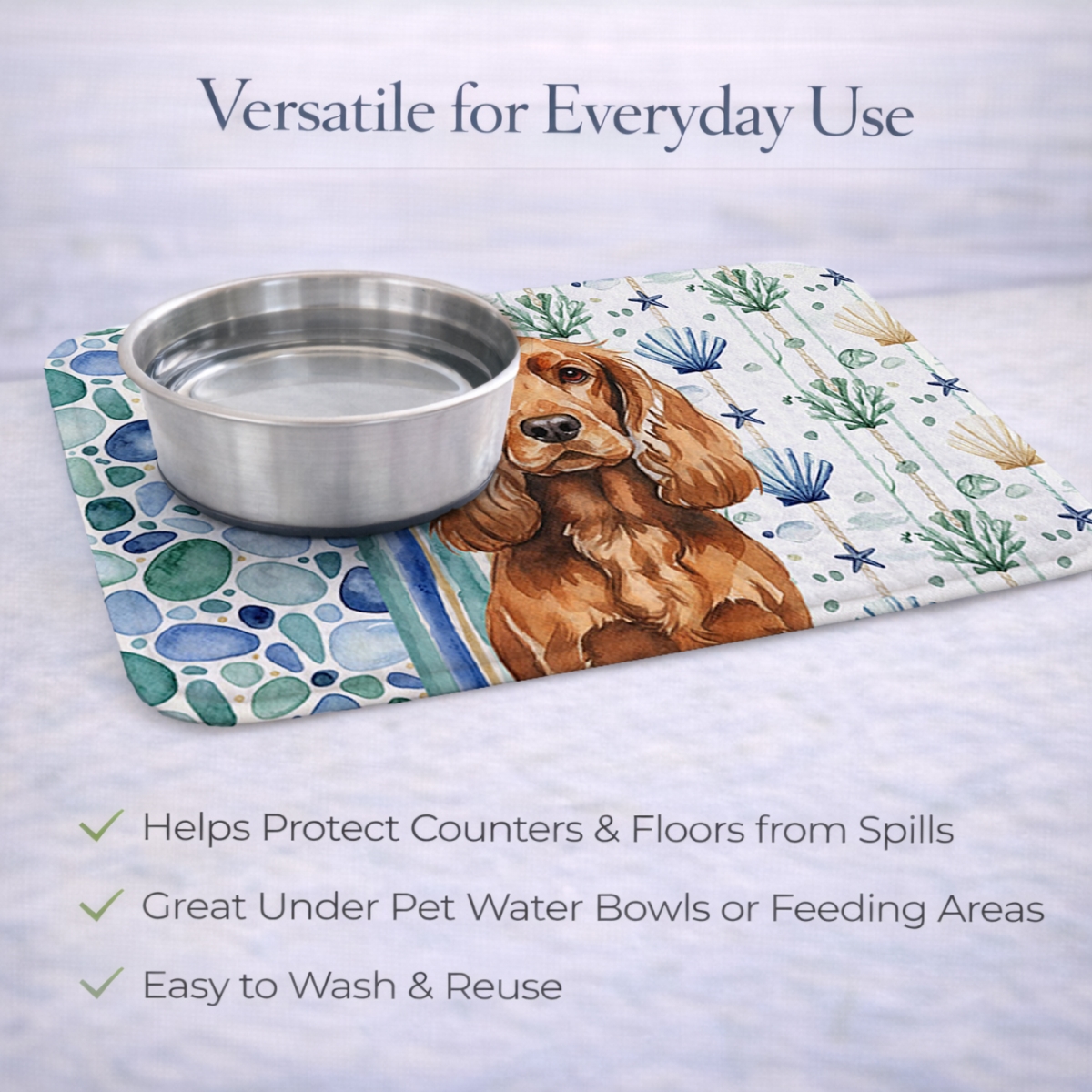 Picture of Carolines Treasures WDK7023DDM 21 x 14 in. Red English Cocker Spaniel Coastal Sea Glass Dish Drying Mat