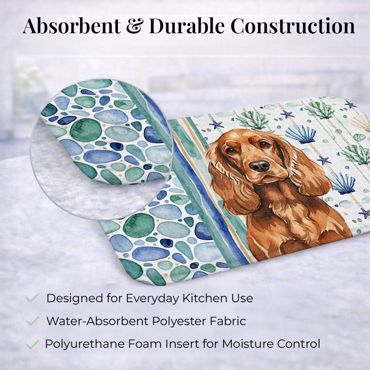 Picture of Carolines Treasures WDK7023DDM 21 x 14 in. Red English Cocker Spaniel Coastal Sea Glass Dish Drying Mat