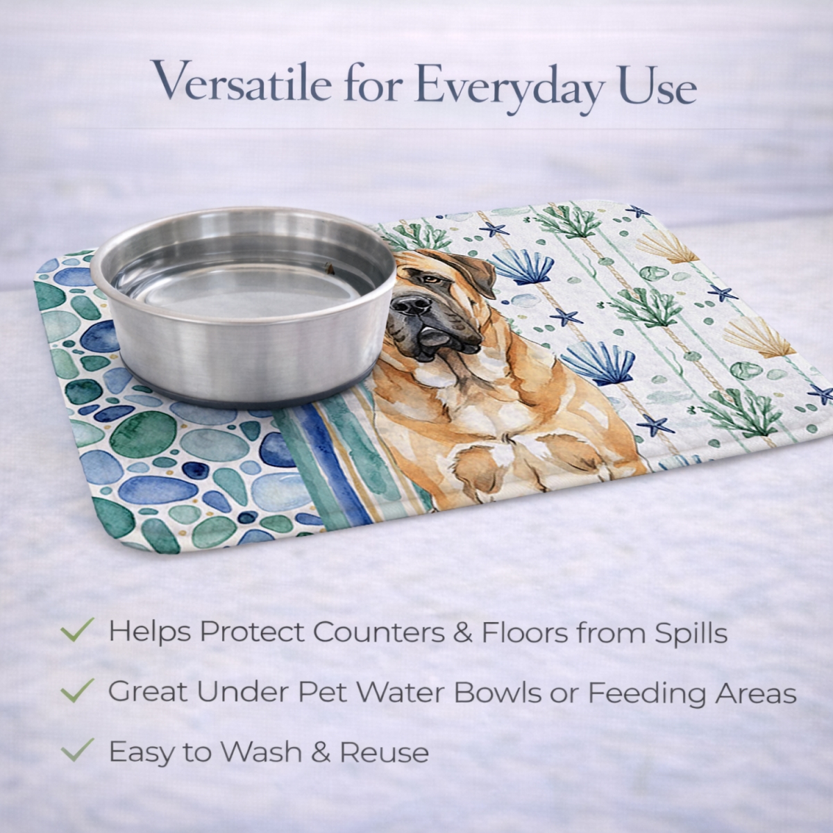 Picture of Carolines Treasures WDK7024DDM 21 x 14 in. Apricot English Mastiff Coastal Sea Glass Dish Drying Mat