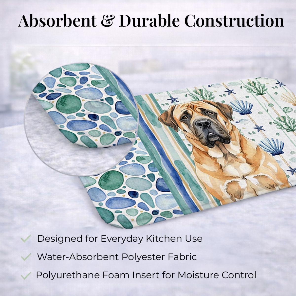 Picture of Carolines Treasures WDK7024DDM 21 x 14 in. Apricot English Mastiff Coastal Sea Glass Dish Drying Mat