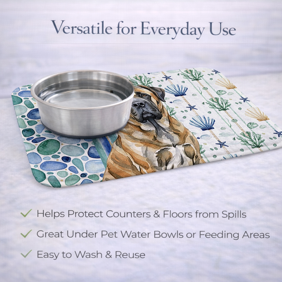Picture of Carolines Treasures WDK7025DDM 21 x 14 in. Brindle English Mastiff Coastal Sea Glass Dish Drying Mat
