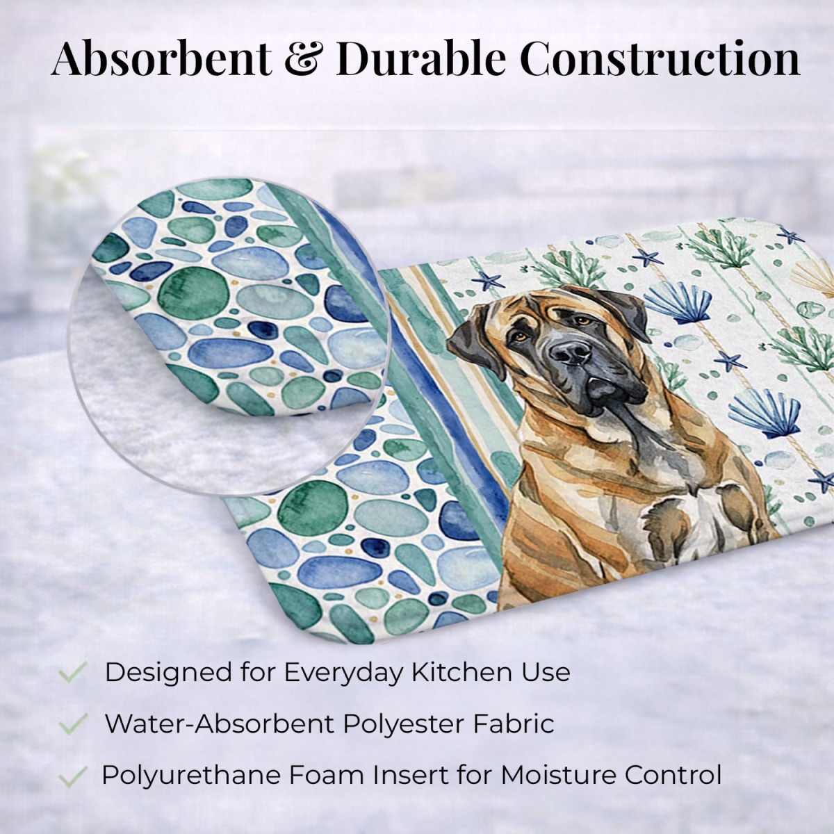 Picture of Carolines Treasures WDK7025DDM 21 x 14 in. Brindle English Mastiff Coastal Sea Glass Dish Drying Mat