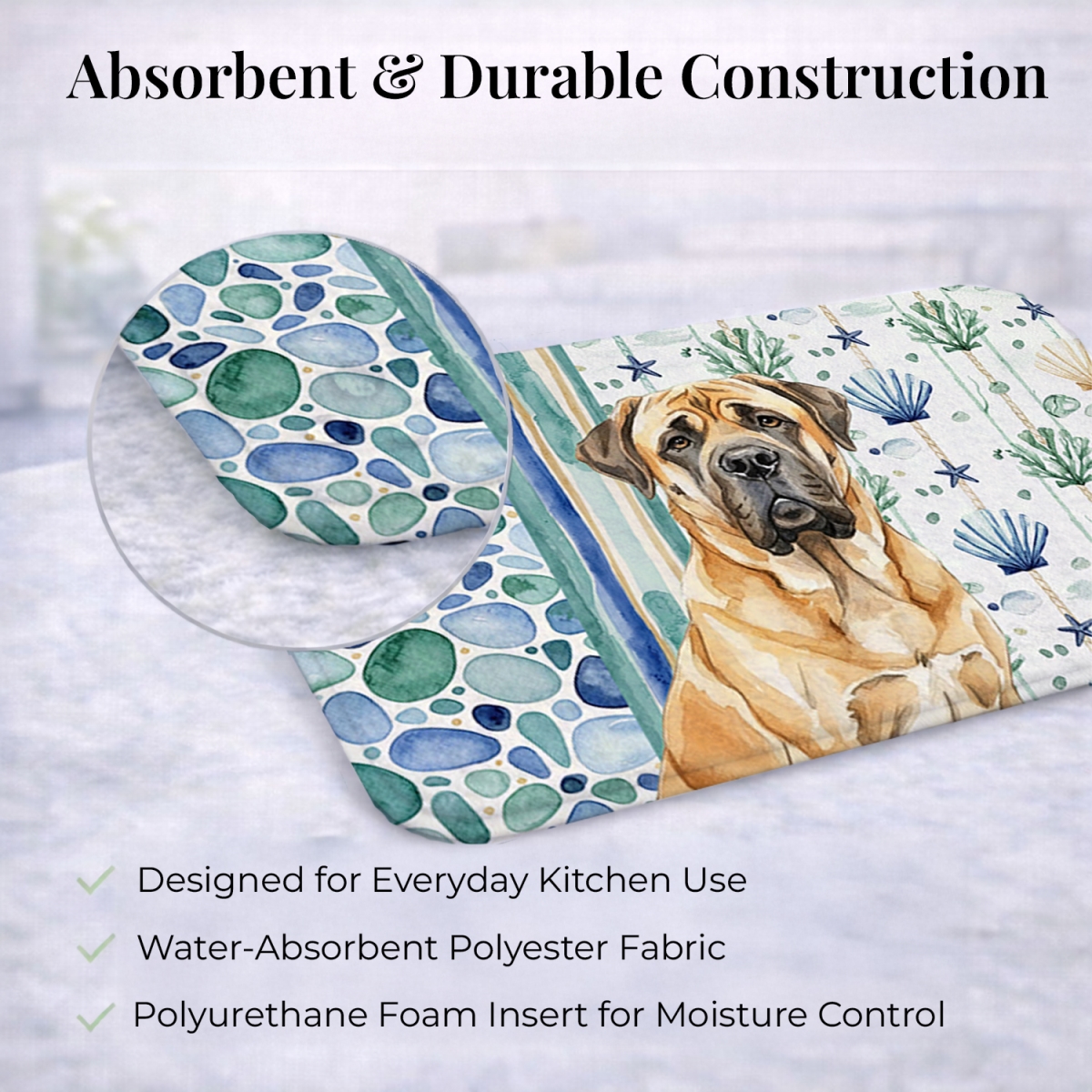 Picture of Carolines Treasures WDK7026DDM 21 x 14 in. Fawn English Mastiff Coastal Sea Glass Dish Drying Mat