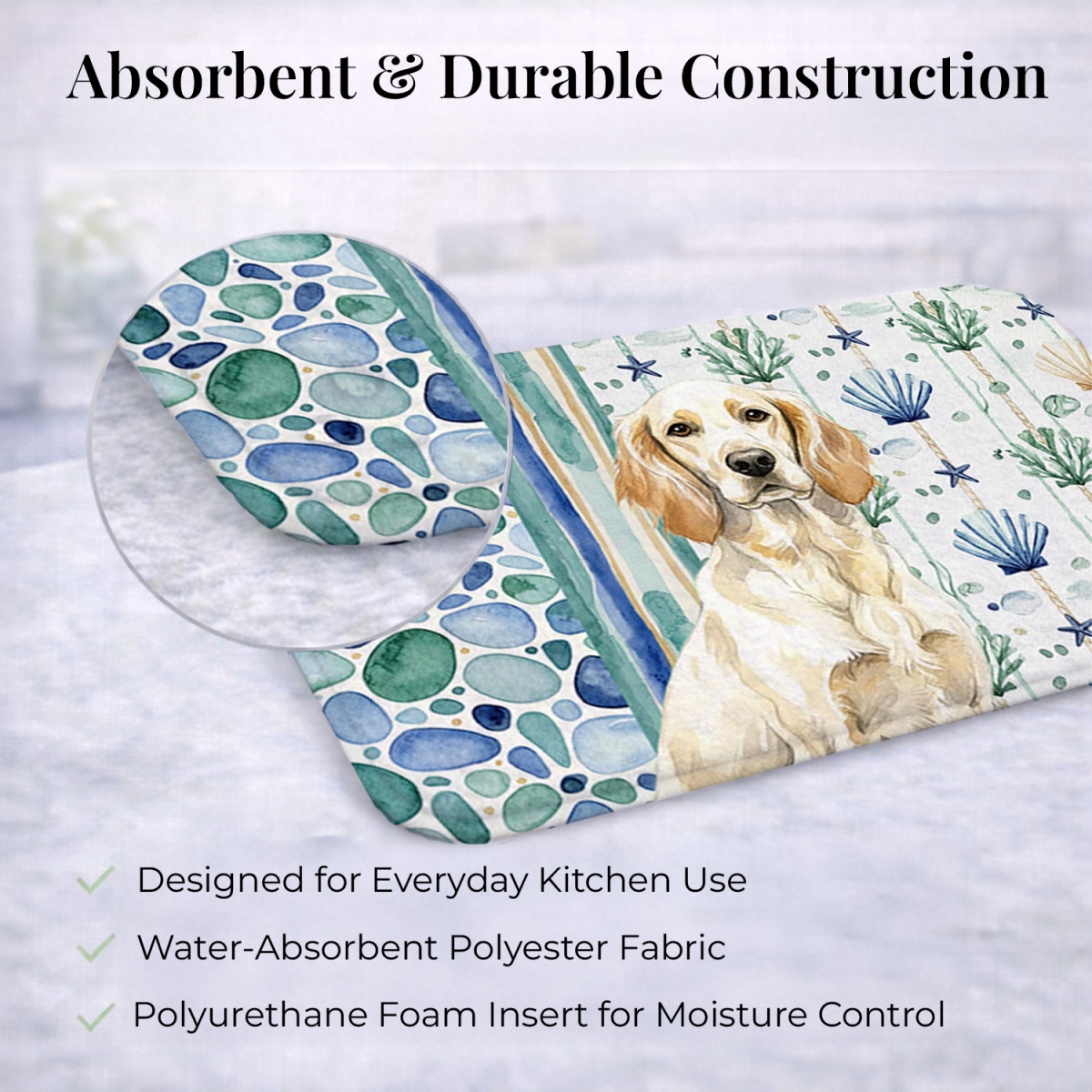 Picture of Carolines Treasures WDK7028DDM 21 x 14 in. Lemon Belton English Setter Coastal Sea Glass Dish Drying Mat