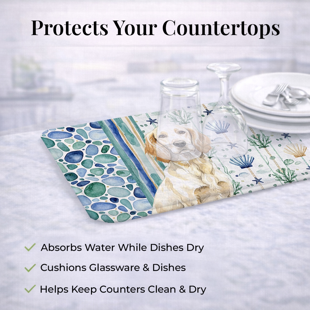 Picture of Carolines Treasures WDK7028DDM 21 x 14 in. Lemon Belton English Setter Coastal Sea Glass Dish Drying Mat