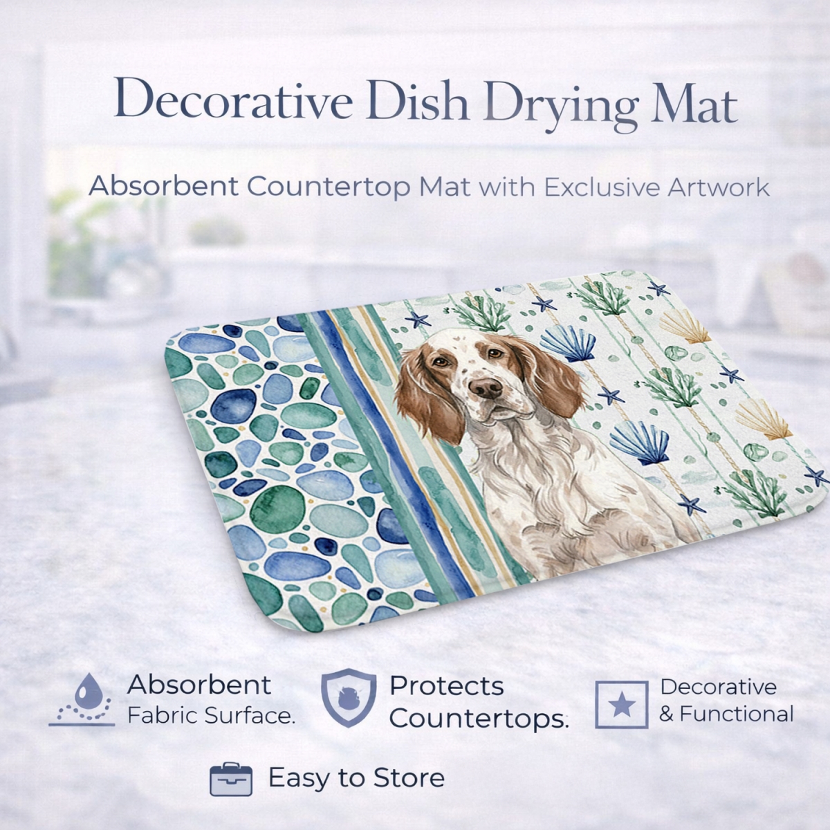 Picture of Carolines Treasures WDK7029DDM 21 x 14 in. Liver Belton English Setter Coastal Sea Glass Dish Drying Mat