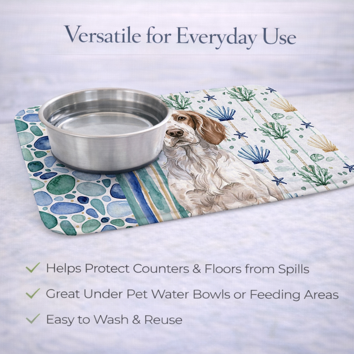 Picture of Carolines Treasures WDK7029DDM 21 x 14 in. Liver Belton English Setter Coastal Sea Glass Dish Drying Mat
