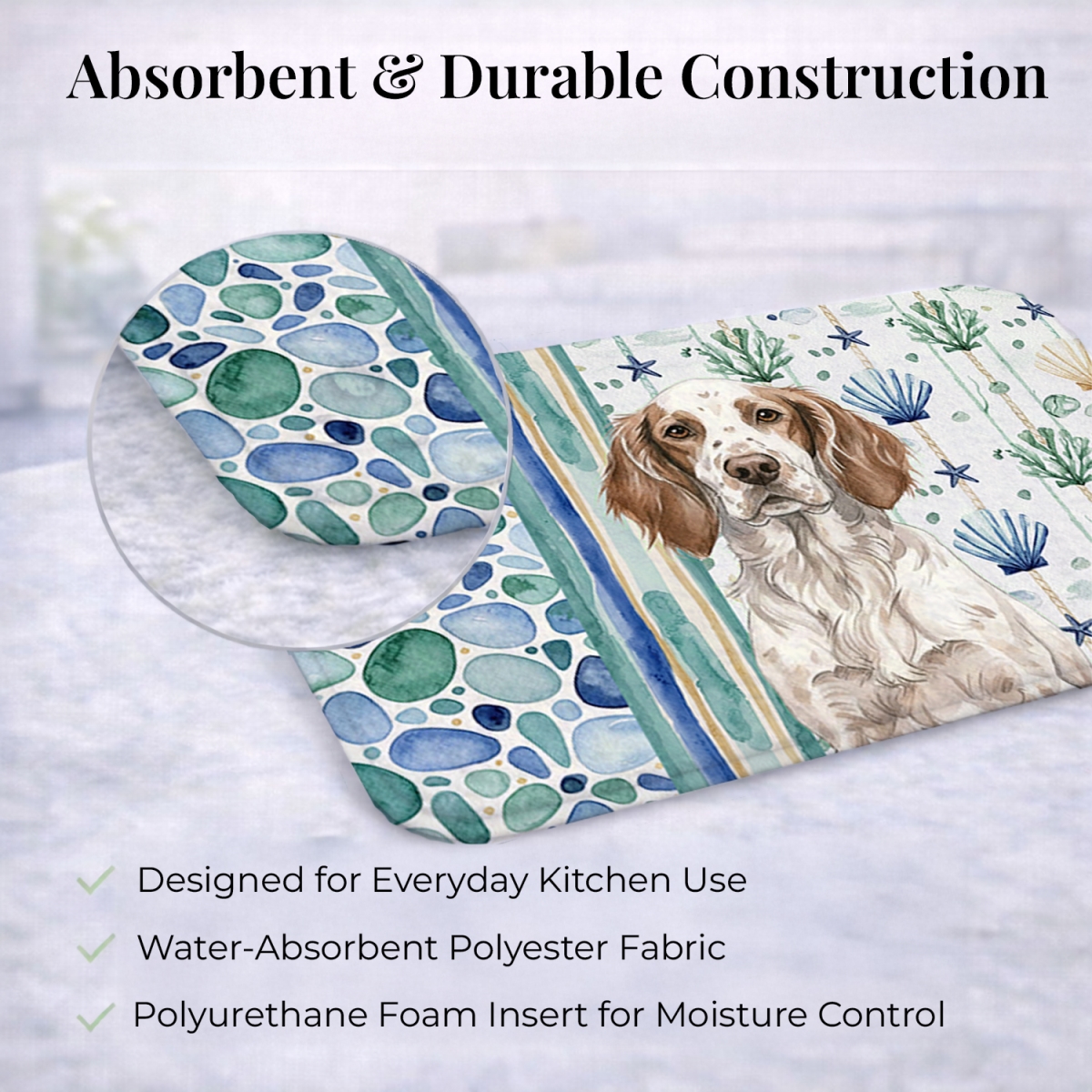 Picture of Carolines Treasures WDK7029DDM 21 x 14 in. Liver Belton English Setter Coastal Sea Glass Dish Drying Mat