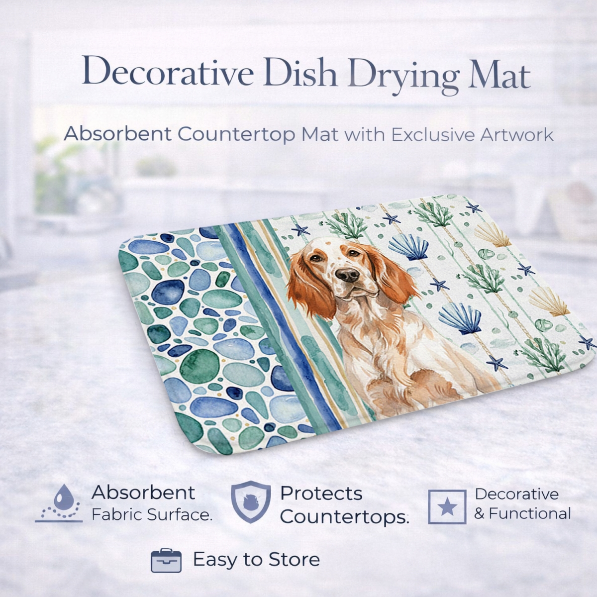 Picture of Carolines Treasures WDK7030DDM 21 x 14 in. Orange Belton English Setter Coastal Sea Glass Dish Drying Mat