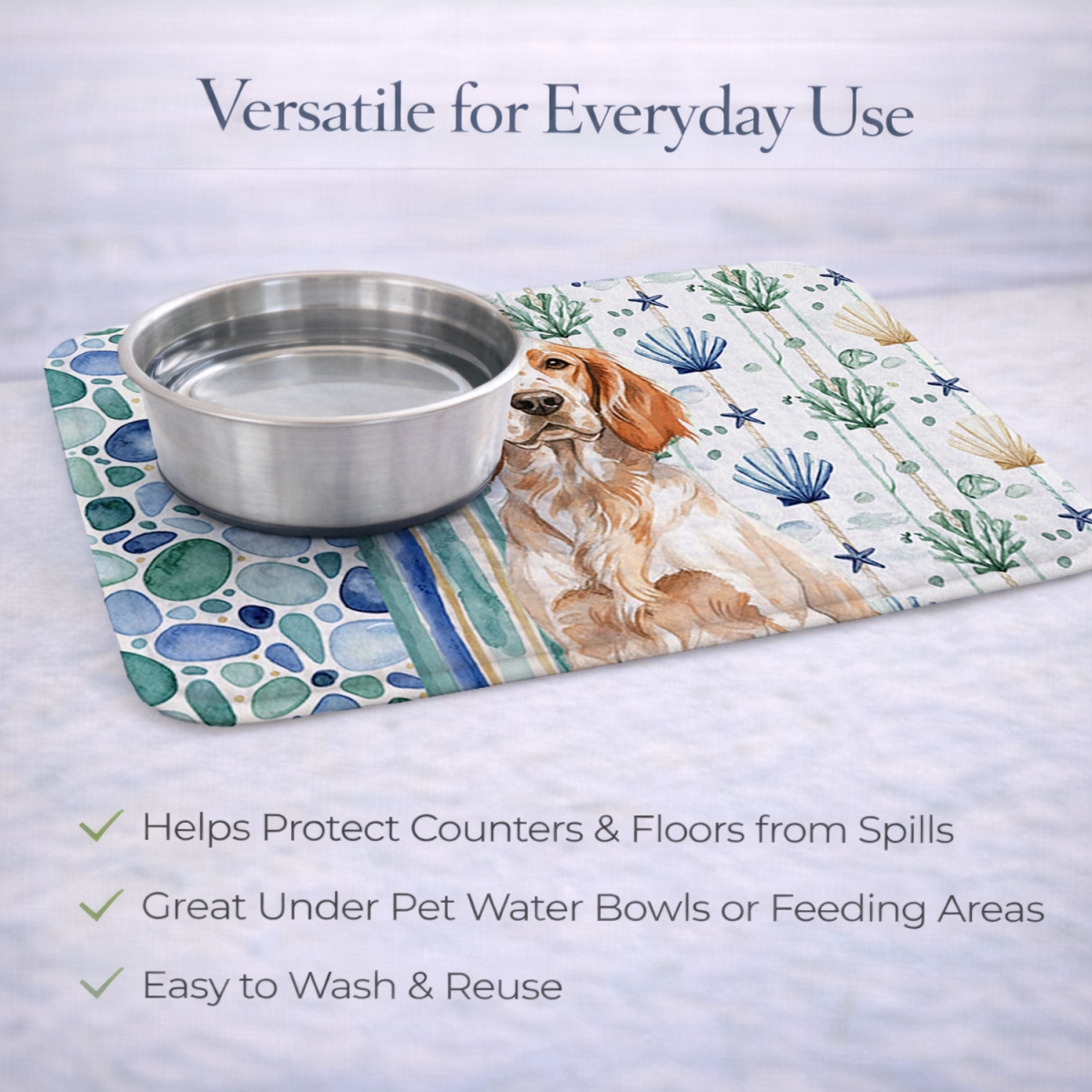 Picture of Carolines Treasures WDK7030DDM 21 x 14 in. Orange Belton English Setter Coastal Sea Glass Dish Drying Mat