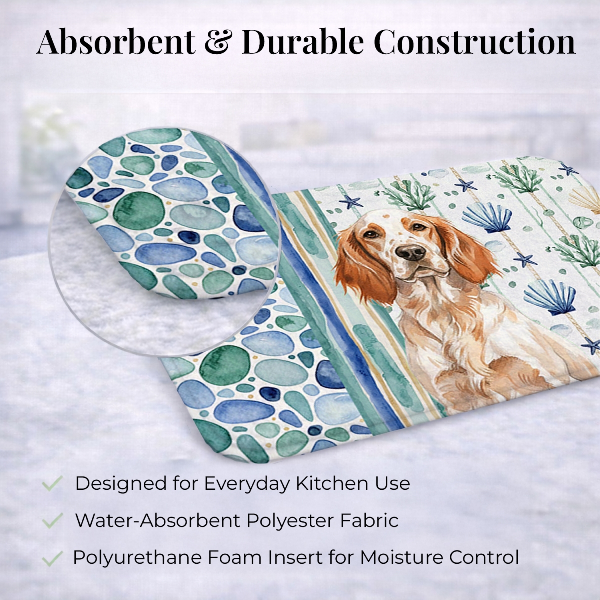 Picture of Carolines Treasures WDK7030DDM 21 x 14 in. Orange Belton English Setter Coastal Sea Glass Dish Drying Mat