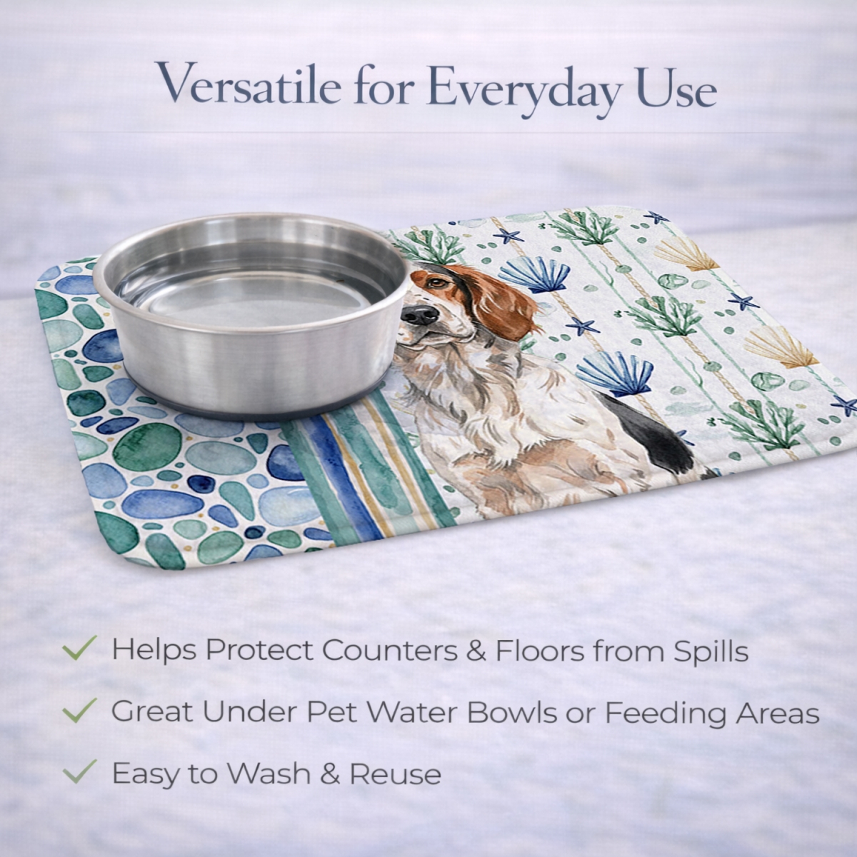 Picture of Carolines Treasures WDK7031DDM 21 x 14 in. Tricolor English Setter Coastal Sea Glass Dish Drying Mat