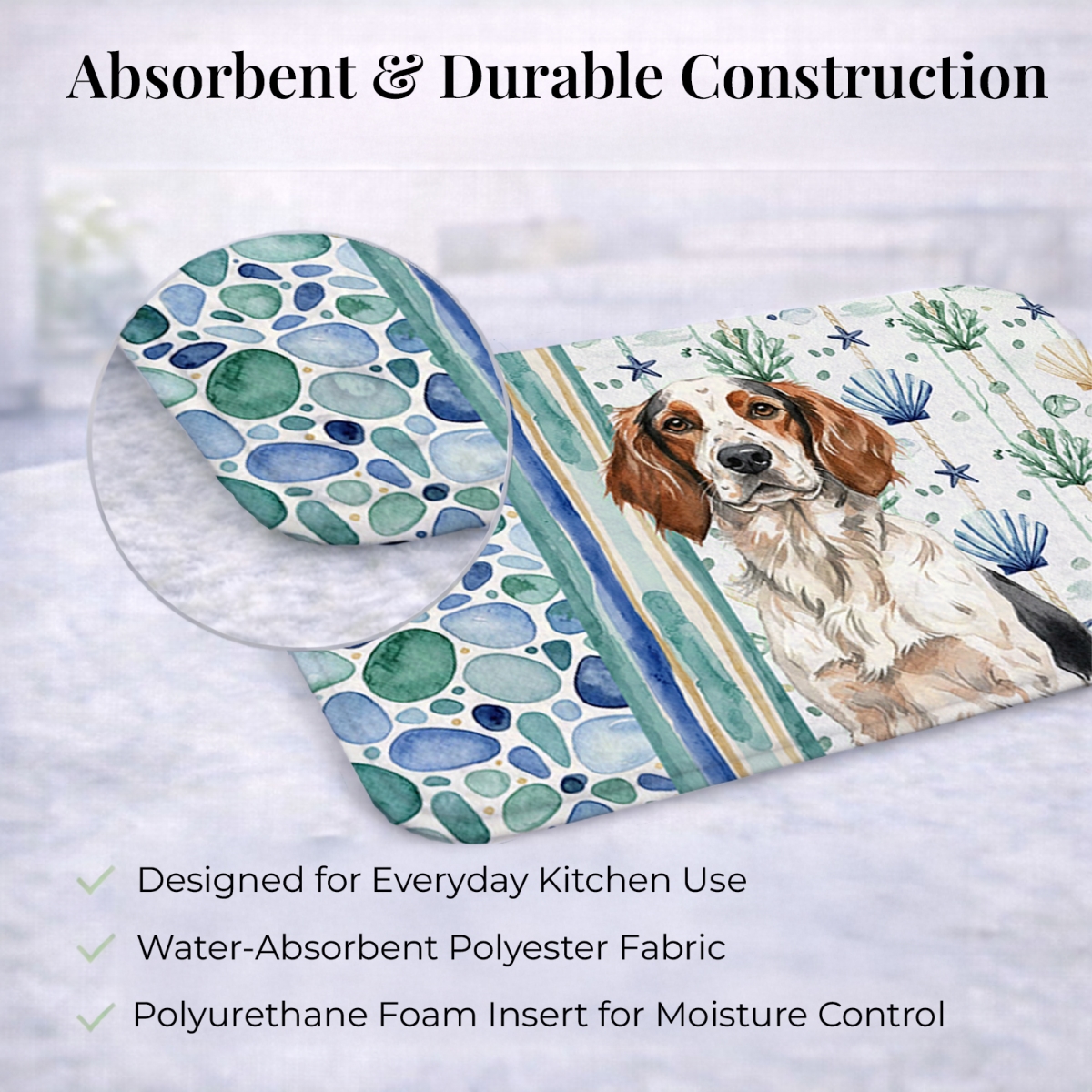 Picture of Carolines Treasures WDK7031DDM 21 x 14 in. Tricolor English Setter Coastal Sea Glass Dish Drying Mat