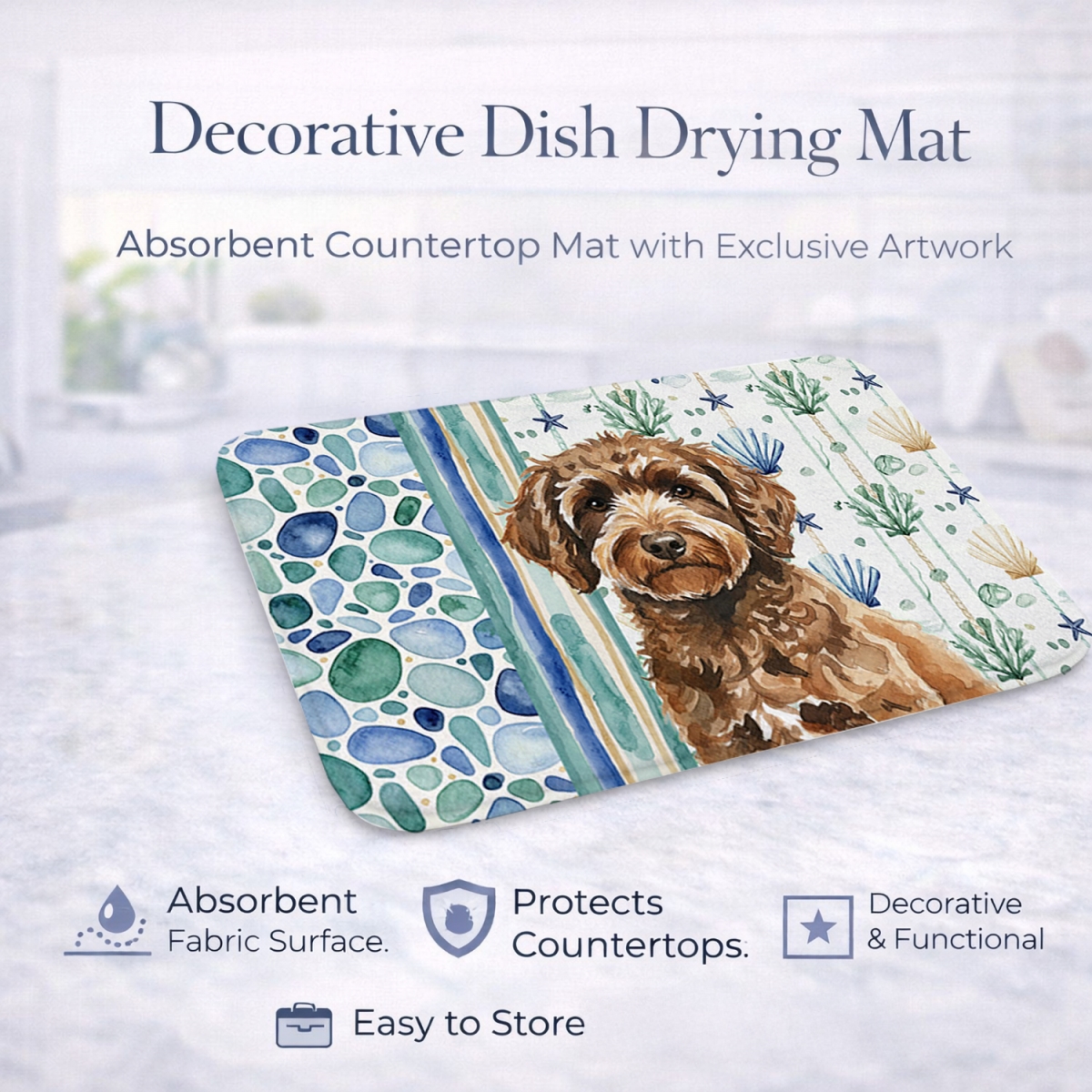 Picture of Carolines Treasures WDK7226DDM 21 x 14 in. Spanish Water Dog Coastal Sea Glass Dish Drying Mat