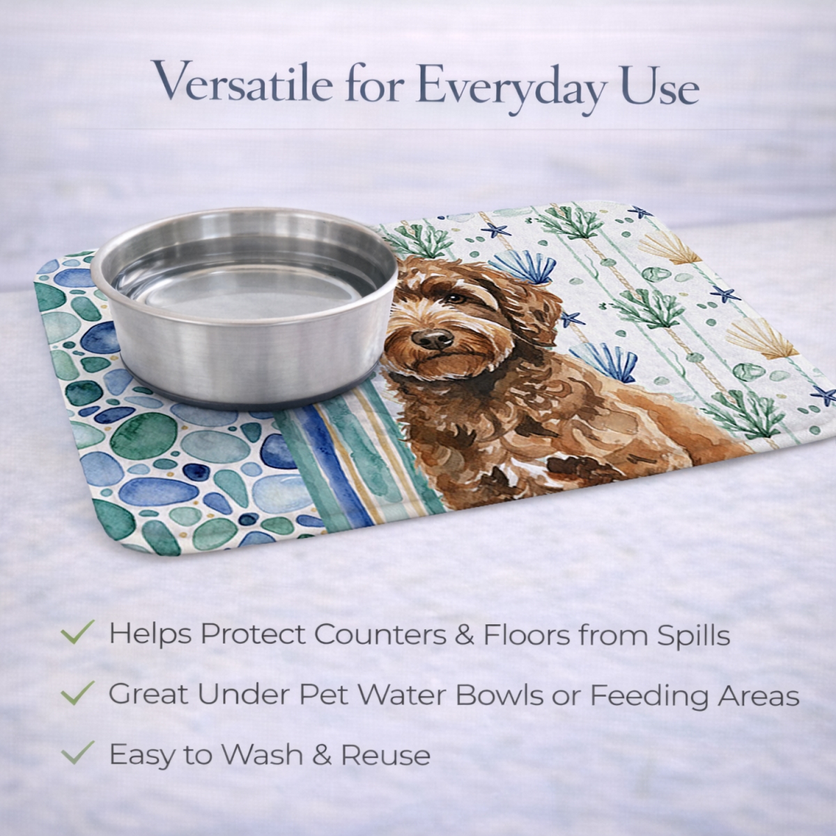 Picture of Carolines Treasures WDK7226DDM 21 x 14 in. Spanish Water Dog Coastal Sea Glass Dish Drying Mat