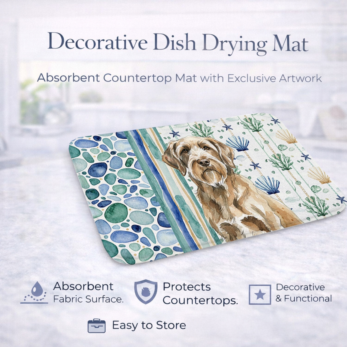 Picture of Carolines Treasures WDK7227DDM 21 x 14 in. Spinone Italiano Coastal Sea Glass Dish Drying Mat