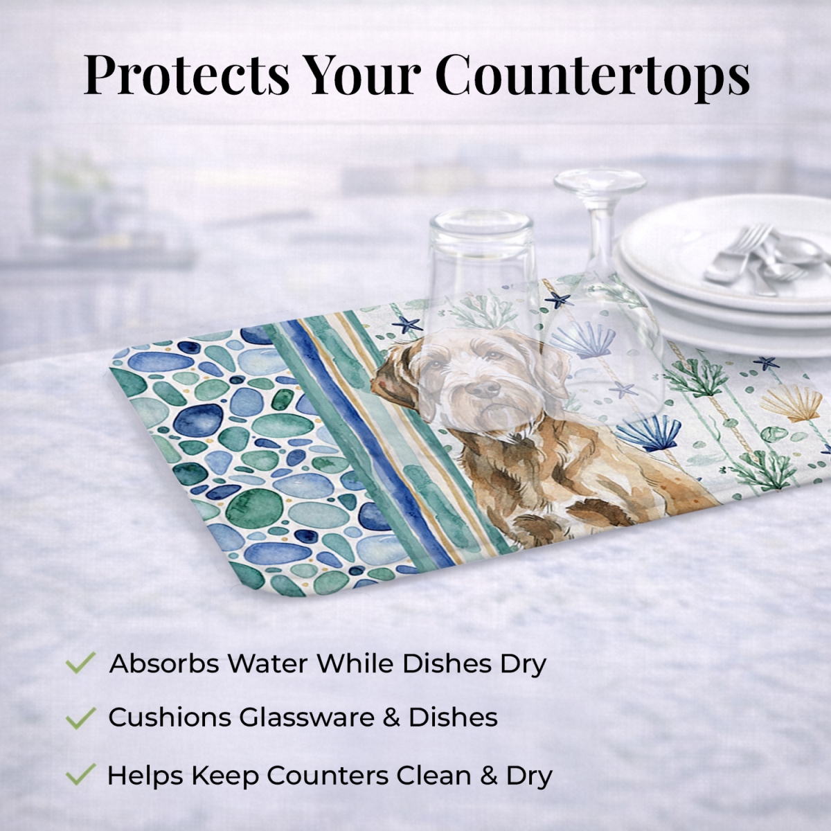 Picture of Carolines Treasures WDK7227DDM 21 x 14 in. Spinone Italiano Coastal Sea Glass Dish Drying Mat