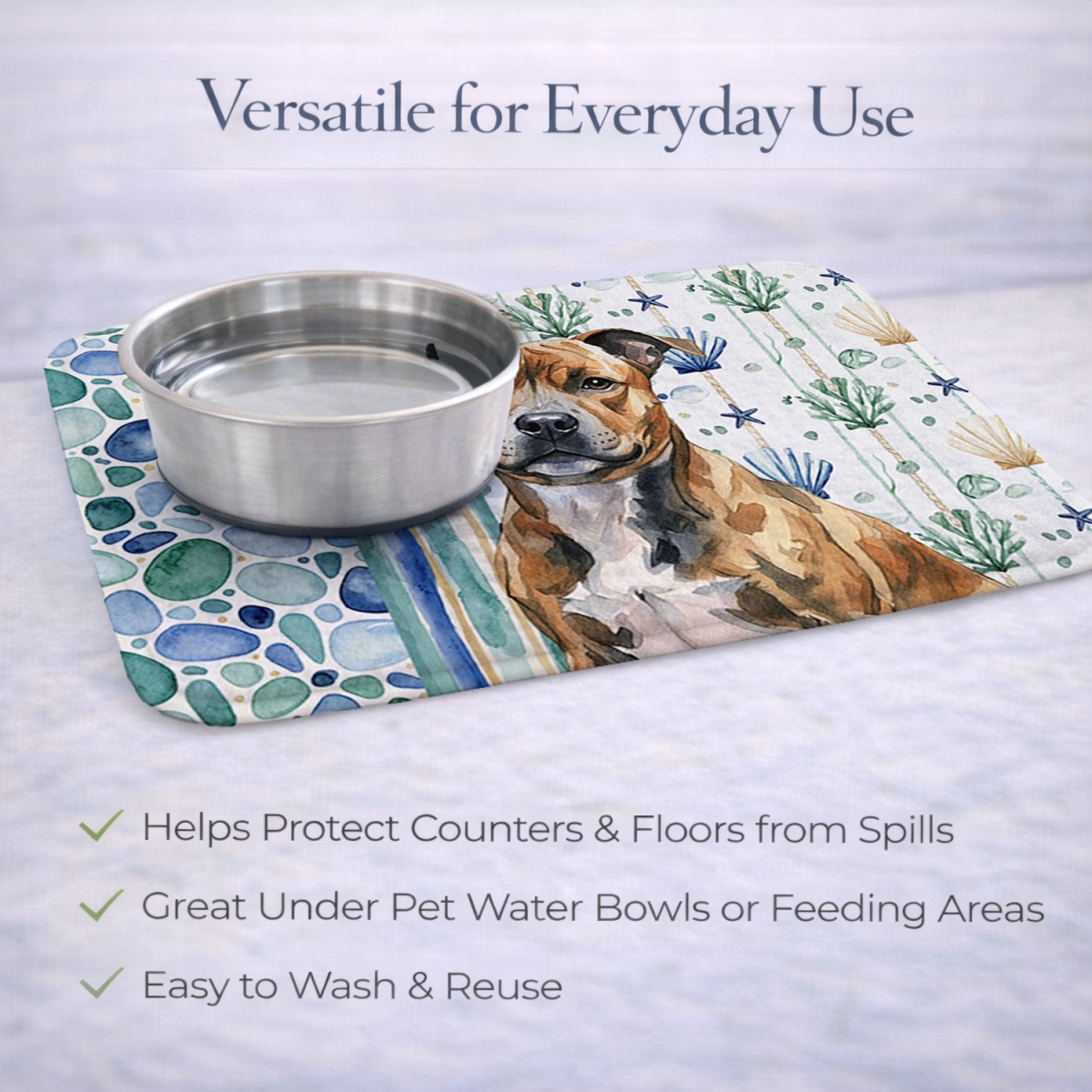 Picture of Carolines Treasures WDK7229DDM 21 x 14 in. Brindle Staffordshire Bull Terrier Coastal Sea Glass Dish Drying Mat