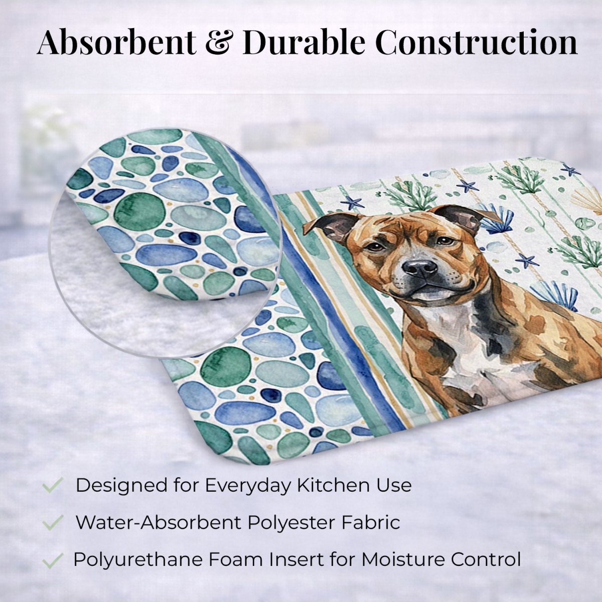 Picture of Carolines Treasures WDK7229DDM 21 x 14 in. Brindle Staffordshire Bull Terrier Coastal Sea Glass Dish Drying Mat