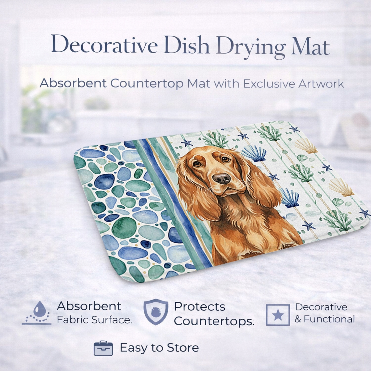 Picture of Carolines Treasures WDK7233DDM 21 x 14 in. Sussex Spaniel Coastal Sea Glass Dish Drying Mat