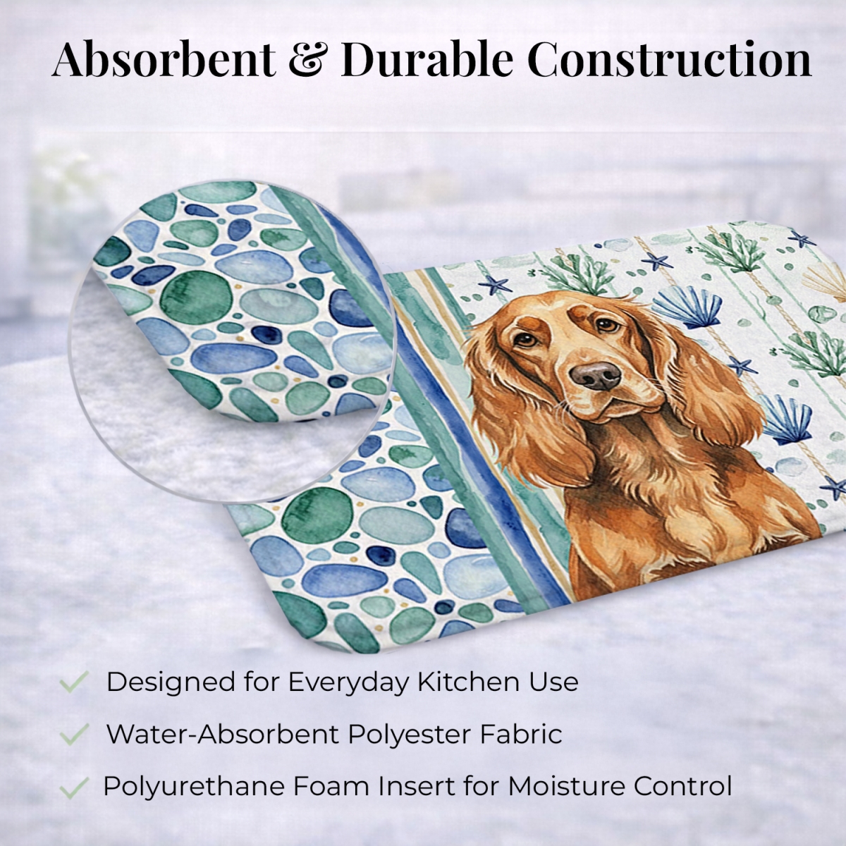 Picture of Carolines Treasures WDK7233DDM 21 x 14 in. Sussex Spaniel Coastal Sea Glass Dish Drying Mat