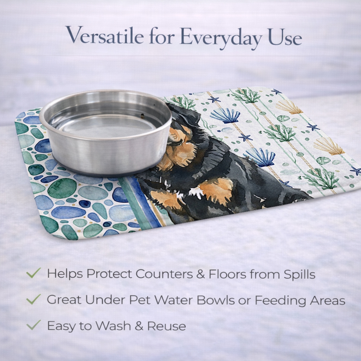 Picture of Carolines Treasures WDK7234DDM 21 x 14 in. Black & Tan Tibetan Mastiff Coastal Sea Glass Dish Drying Mat
