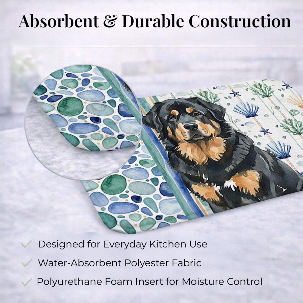 Picture of Carolines Treasures WDK7234DDM 21 x 14 in. Black & Tan Tibetan Mastiff Coastal Sea Glass Dish Drying Mat