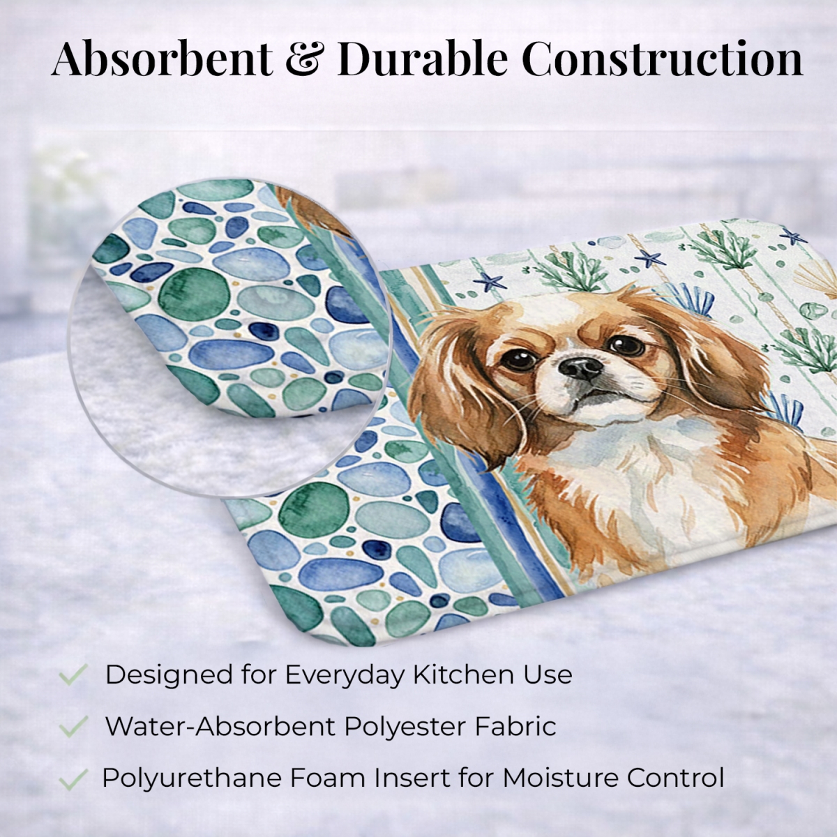 Picture of Carolines Treasures WDK7238DDM 21 x 14 in. Tibetan Spaniel Coastal Sea Glass Dish Drying Mat