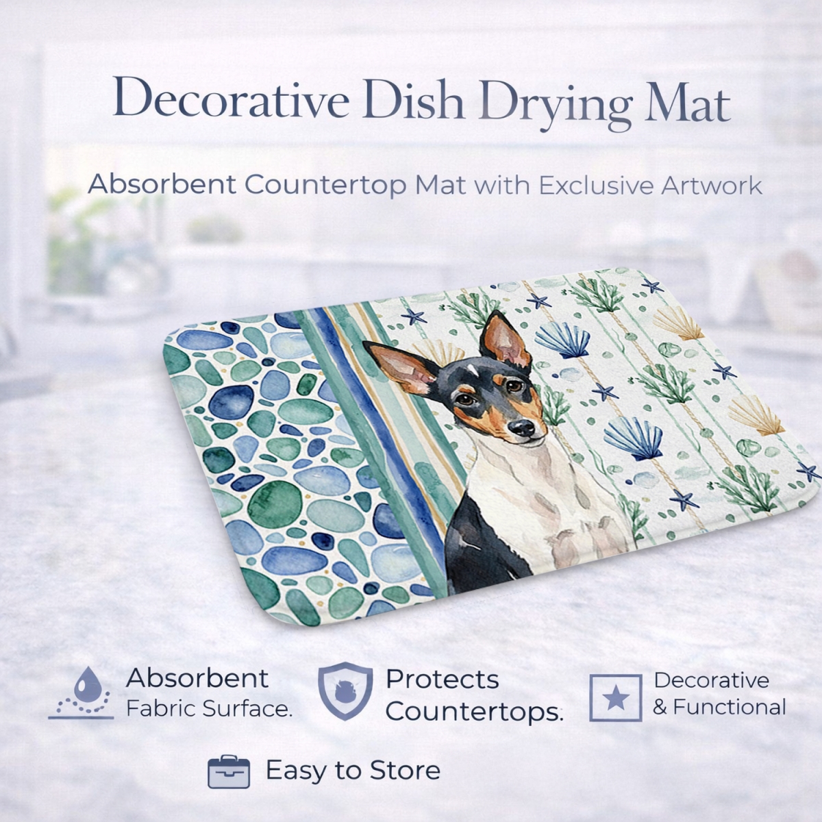 Picture of Carolines Treasures WDK7245DDM 21 x 14 in. Toy Fox Terrier Coastal Sea Glass Dish Drying Mat