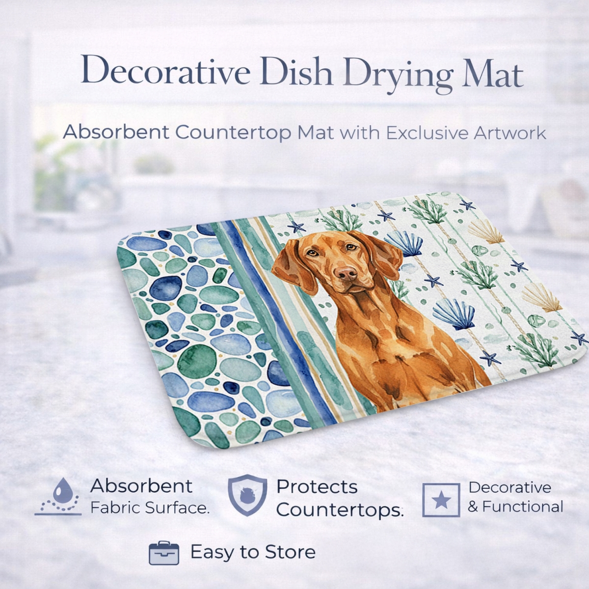 Picture of Carolines Treasures WDK7246DDM 21 x 14 in. Vizsla Coastal Sea Glass Dish Drying Mat