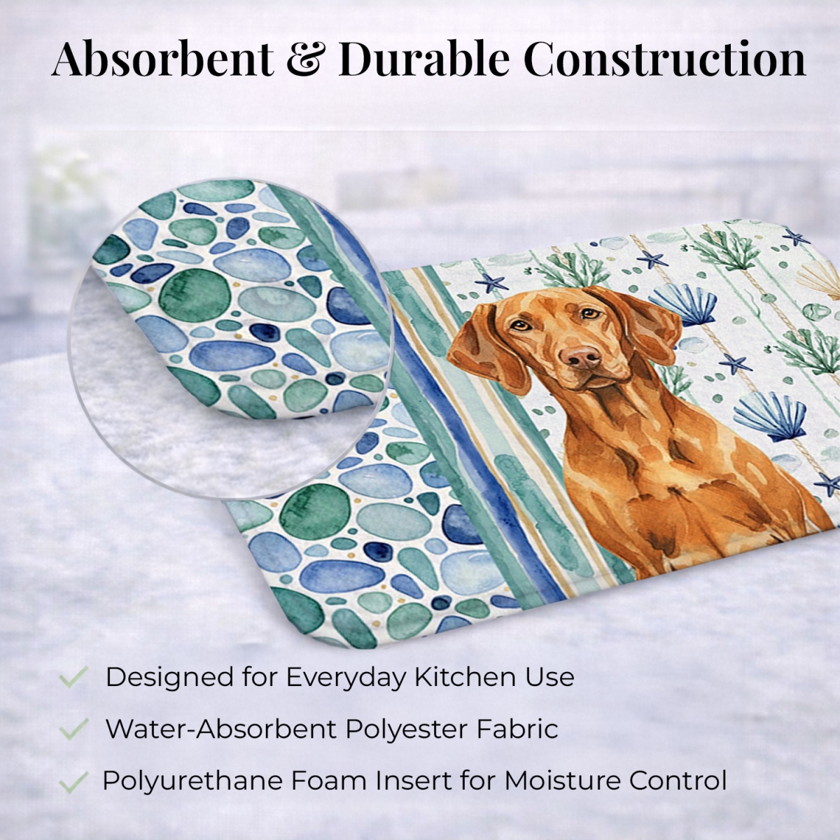 Picture of Carolines Treasures WDK7246DDM 21 x 14 in. Vizsla Coastal Sea Glass Dish Drying Mat