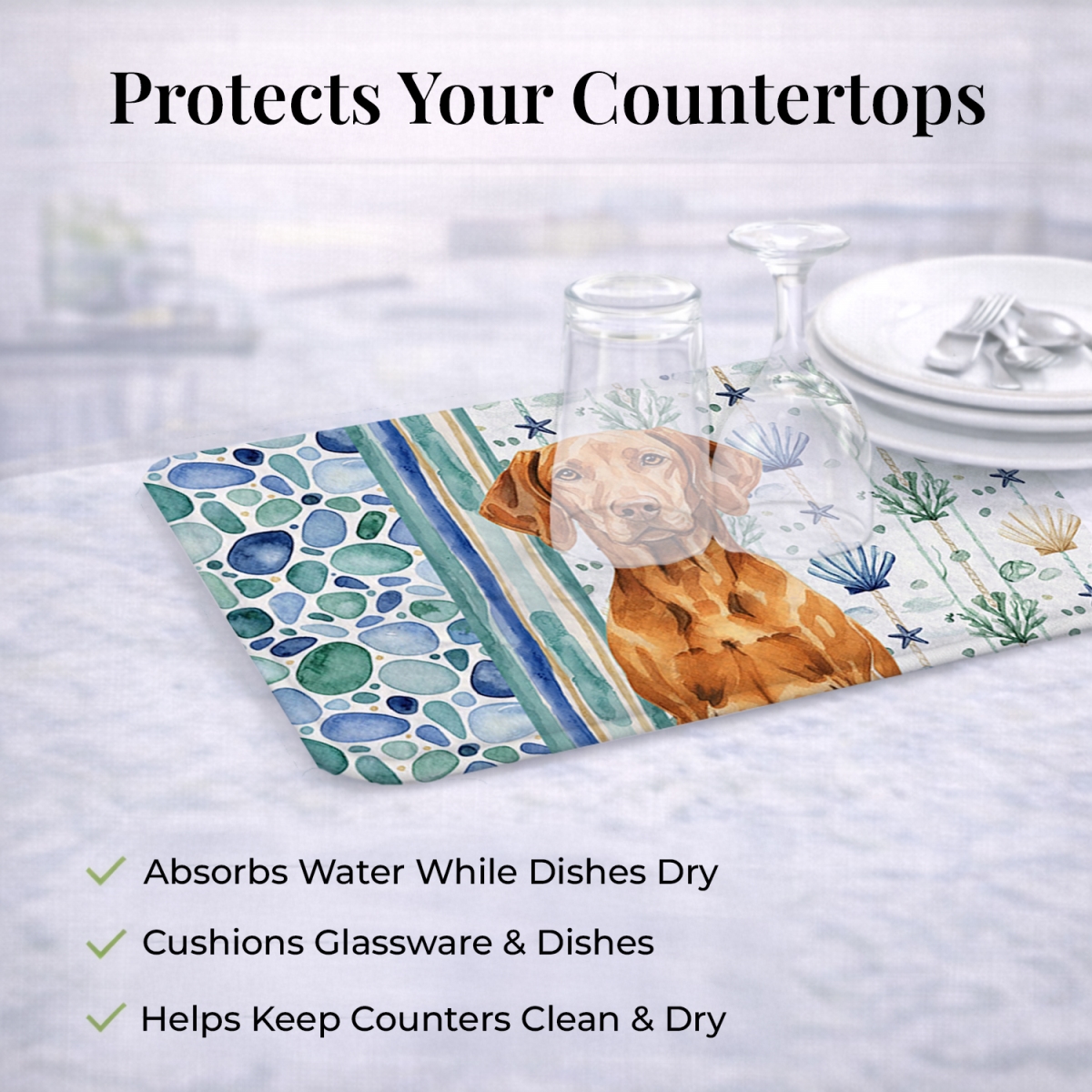 Picture of Carolines Treasures WDK7246DDM 21 x 14 in. Vizsla Coastal Sea Glass Dish Drying Mat