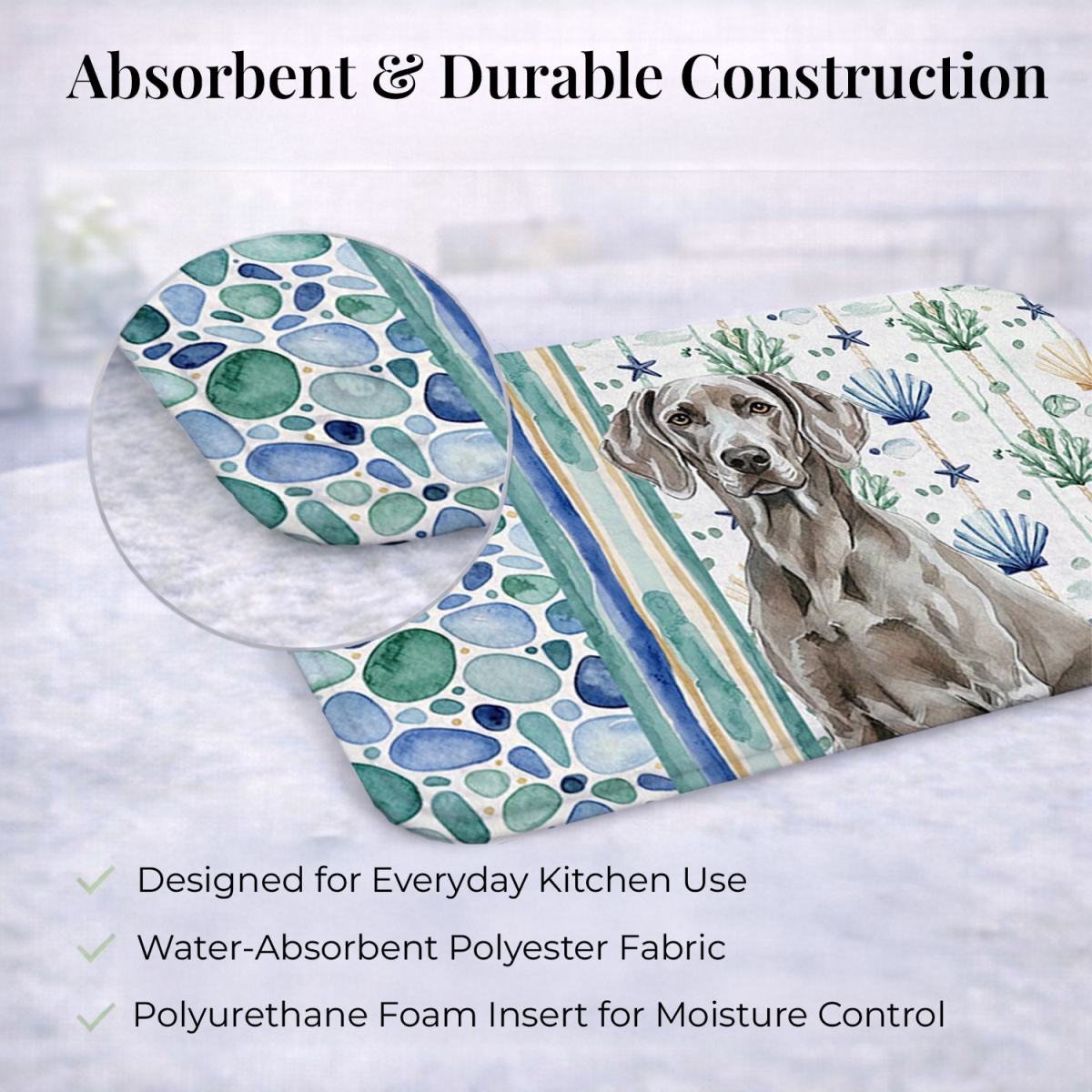 Picture of Carolines Treasures WDK7247DDM 21 x 14 in. Weimaraner Coastal Sea Glass Dish Drying Mat