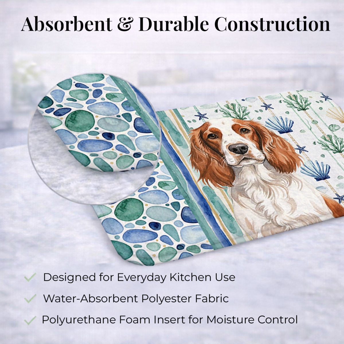 Picture of Carolines Treasures WDK7248DDM 21 x 14 in. Welsh Springer Spaniel Coastal Sea Glass Dish Drying Mat