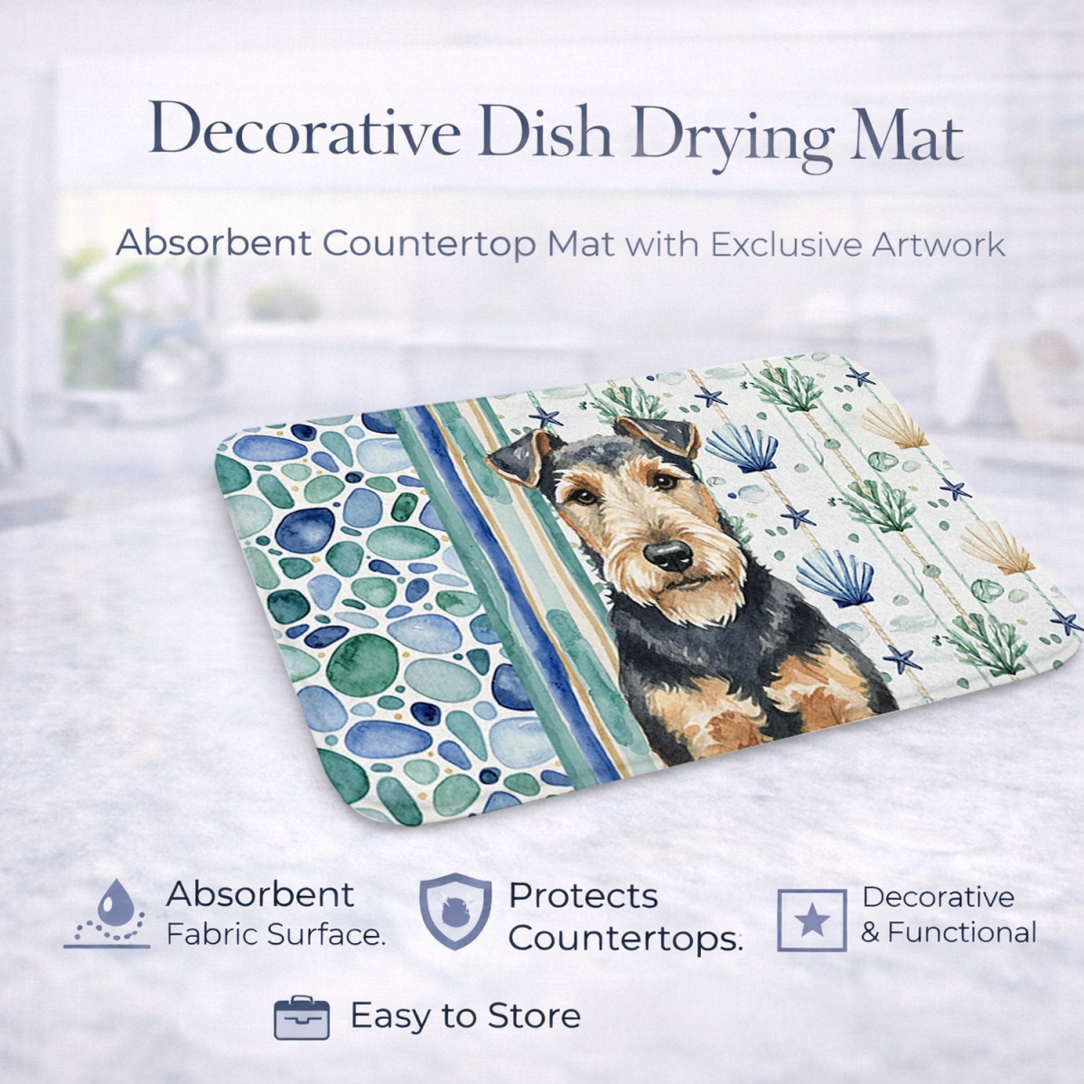 Picture of Carolines Treasures WDK7249DDM 21 x 14 in. Welsh Terrier Coastal Sea Glass Dish Drying Mat
