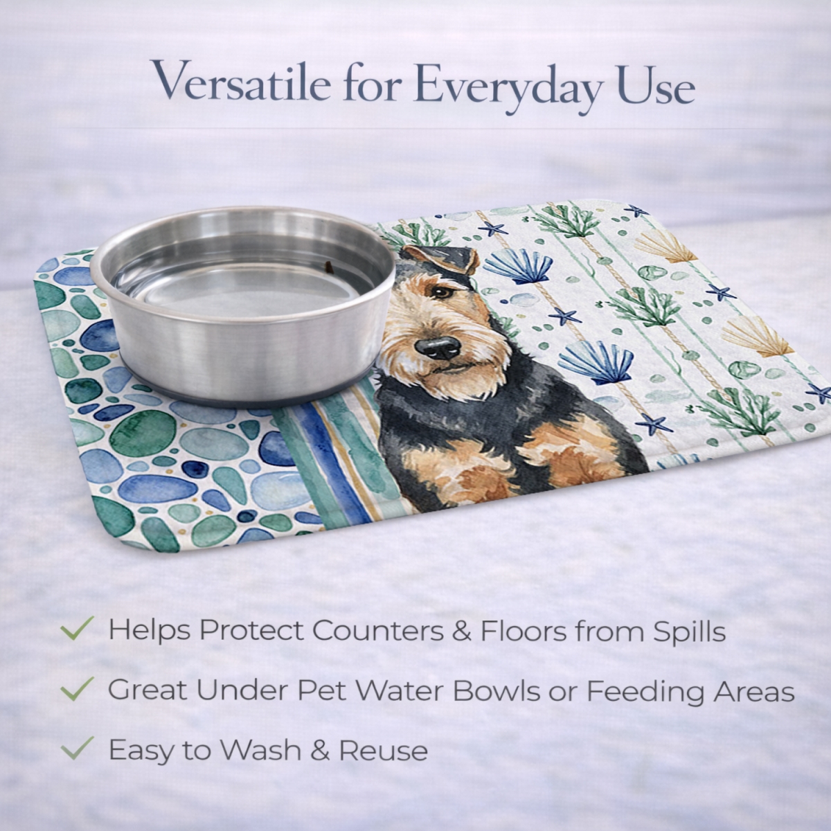 Picture of Carolines Treasures WDK7249DDM 21 x 14 in. Welsh Terrier Coastal Sea Glass Dish Drying Mat