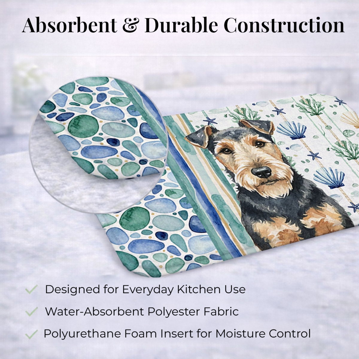 Picture of Carolines Treasures WDK7249DDM 21 x 14 in. Welsh Terrier Coastal Sea Glass Dish Drying Mat