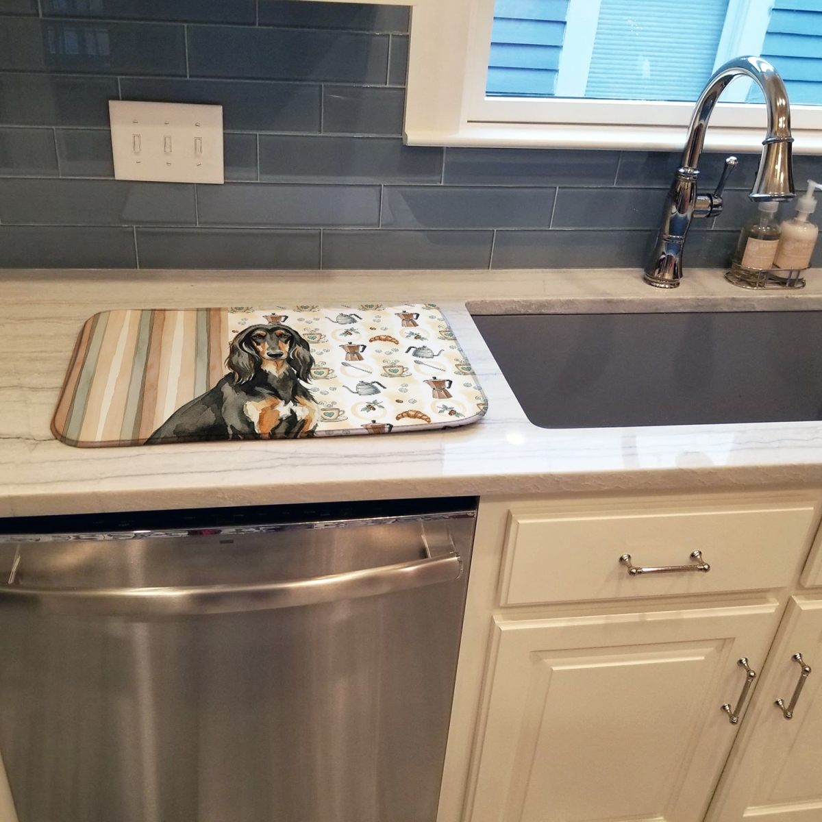 Picture of Carolines Treasures WDK7265DDM 21 x 14 in. Black & Tan Afghan Hound Coffee Bar Dish Drying Mat