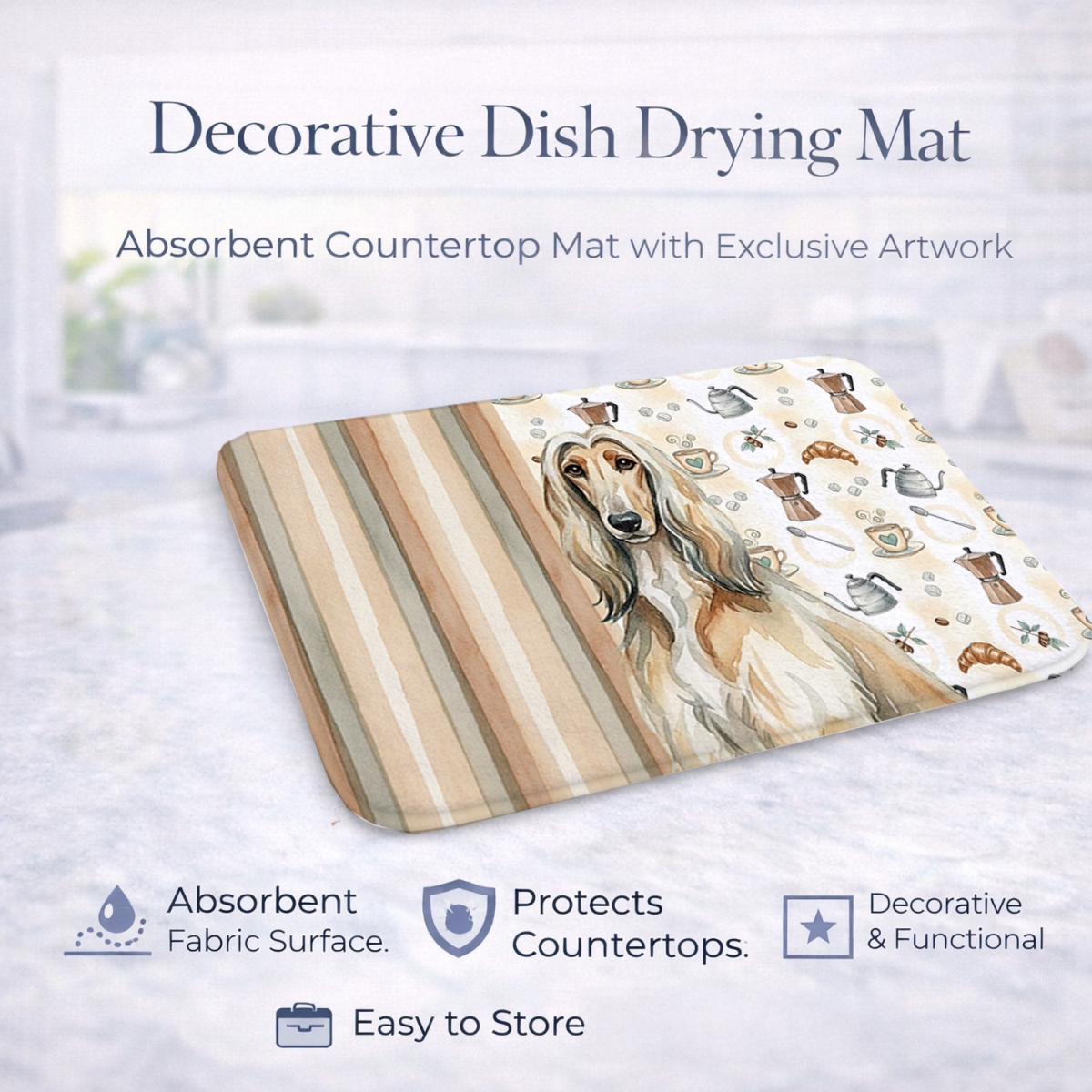 Picture of Carolines Treasures WDK7266DDM 21 x 14 in. Afghan Hound Coffee Bar Dish Drying Mat