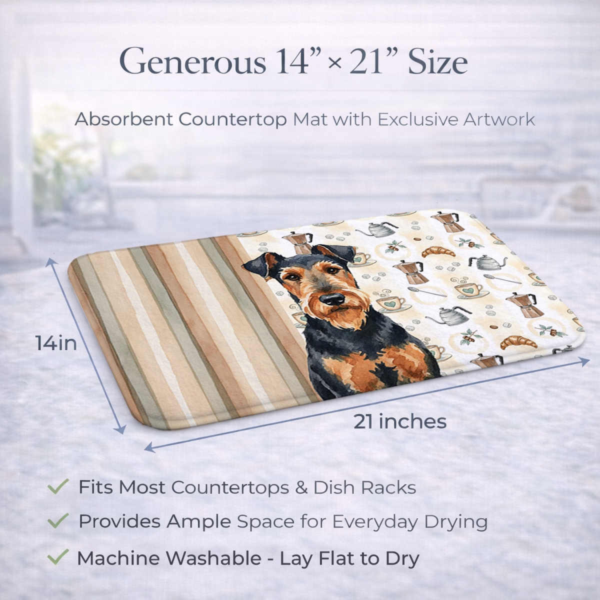 Picture of Carolines Treasures WDK7267DDM 21 x 14 in. Airedale Terrier Coffee Bar Dish Drying Mat