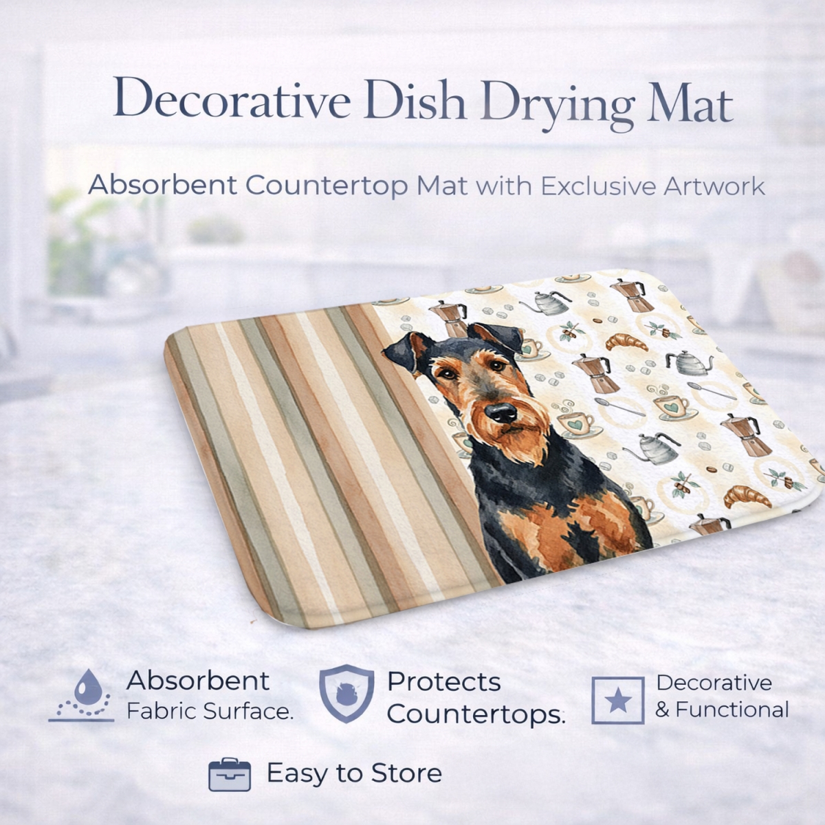 Picture of Carolines Treasures WDK7267DDM 21 x 14 in. Airedale Terrier Coffee Bar Dish Drying Mat