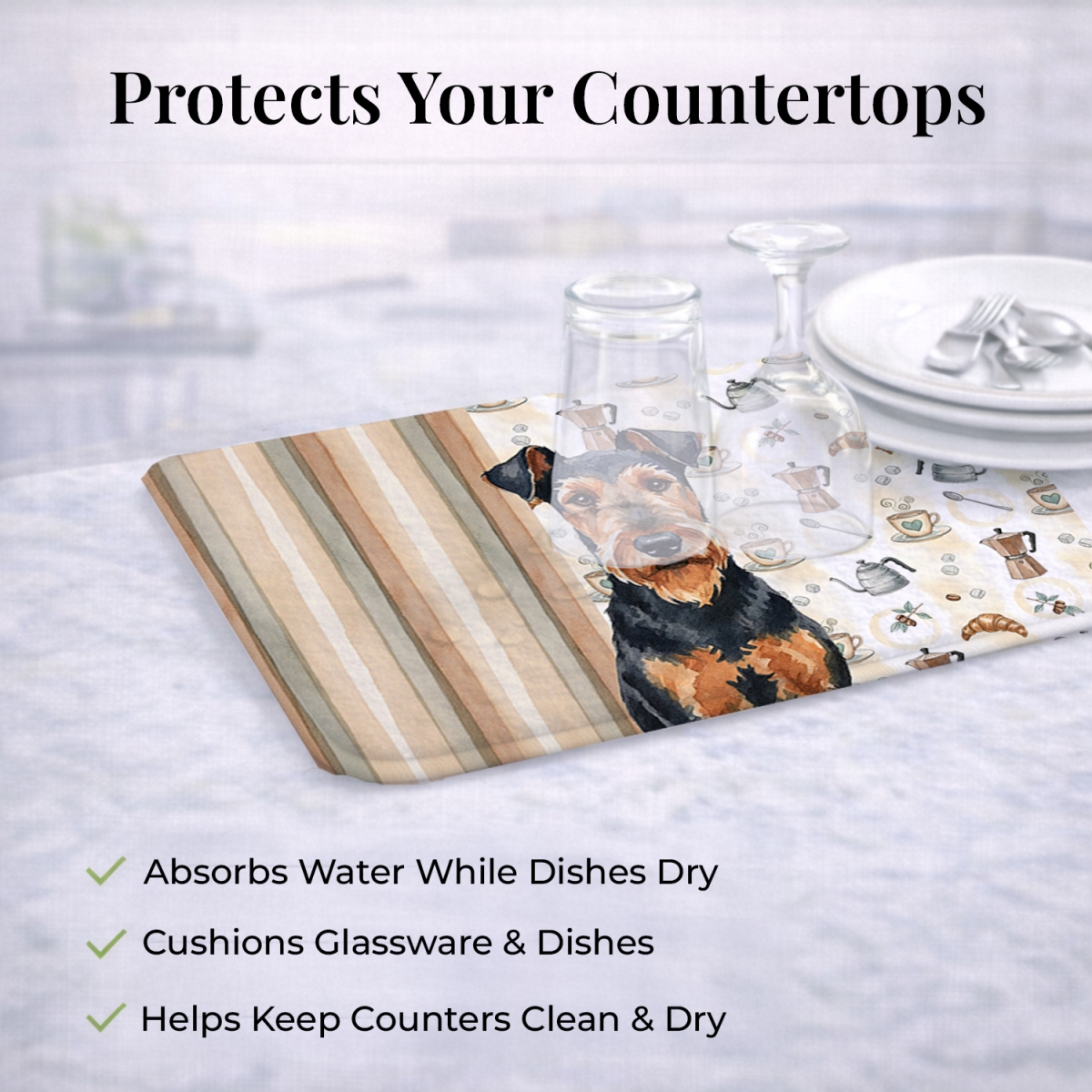 Picture of Carolines Treasures WDK7267DDM 21 x 14 in. Airedale Terrier Coffee Bar Dish Drying Mat