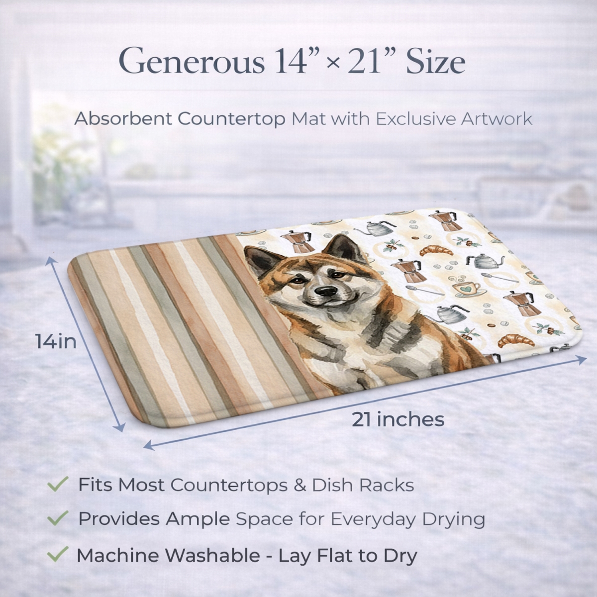 Picture of Carolines Treasures WDK7269DDM 21 x 14 in. Brindle Akita Coffee Bar Dish Drying Mat